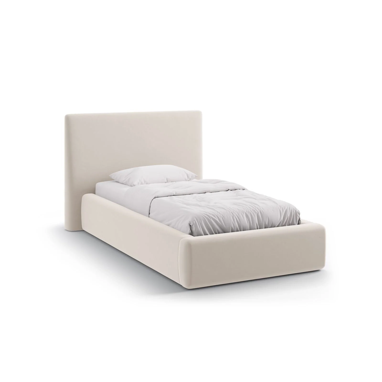 Asti Bett mit Kopfteil und Stauraum, aus Samt, Chenille oder Strukturstoff, 90x200 cm