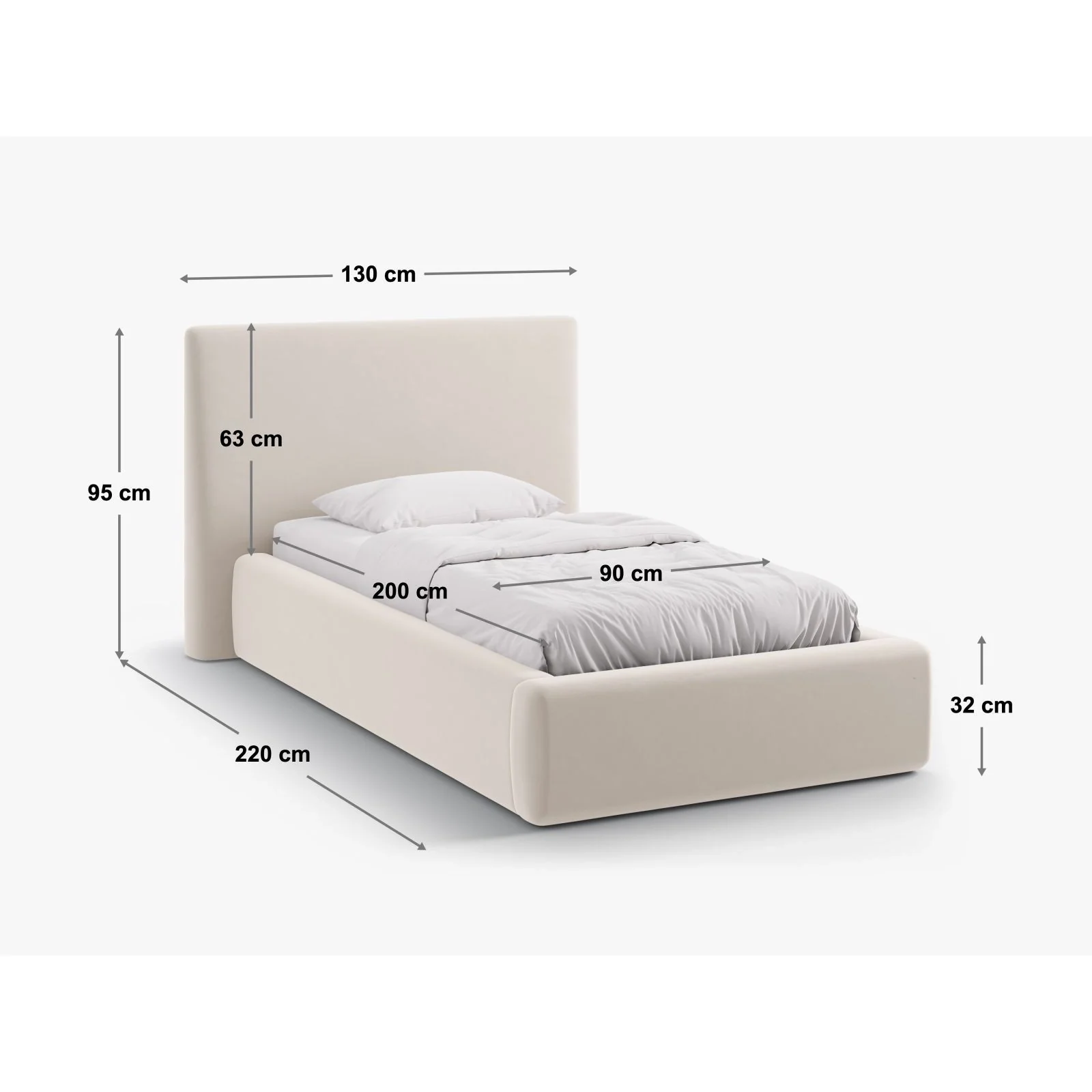 Asti Bett mit Kopfteil und Stauraum, aus Samt, Chenille oder Strukturstoff, 90x200 cm - Image 50