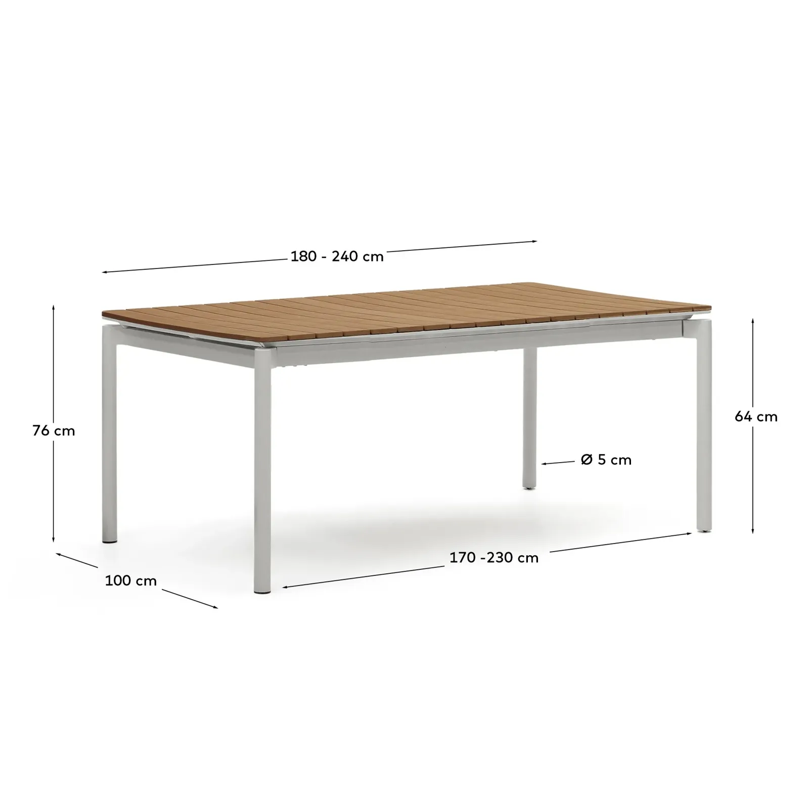 Ausziehbarer Outdoor-Tisch Canyelles aus Polyholz und Aluminium, hellgrau 180 (240) x 100 cm - Image 4
