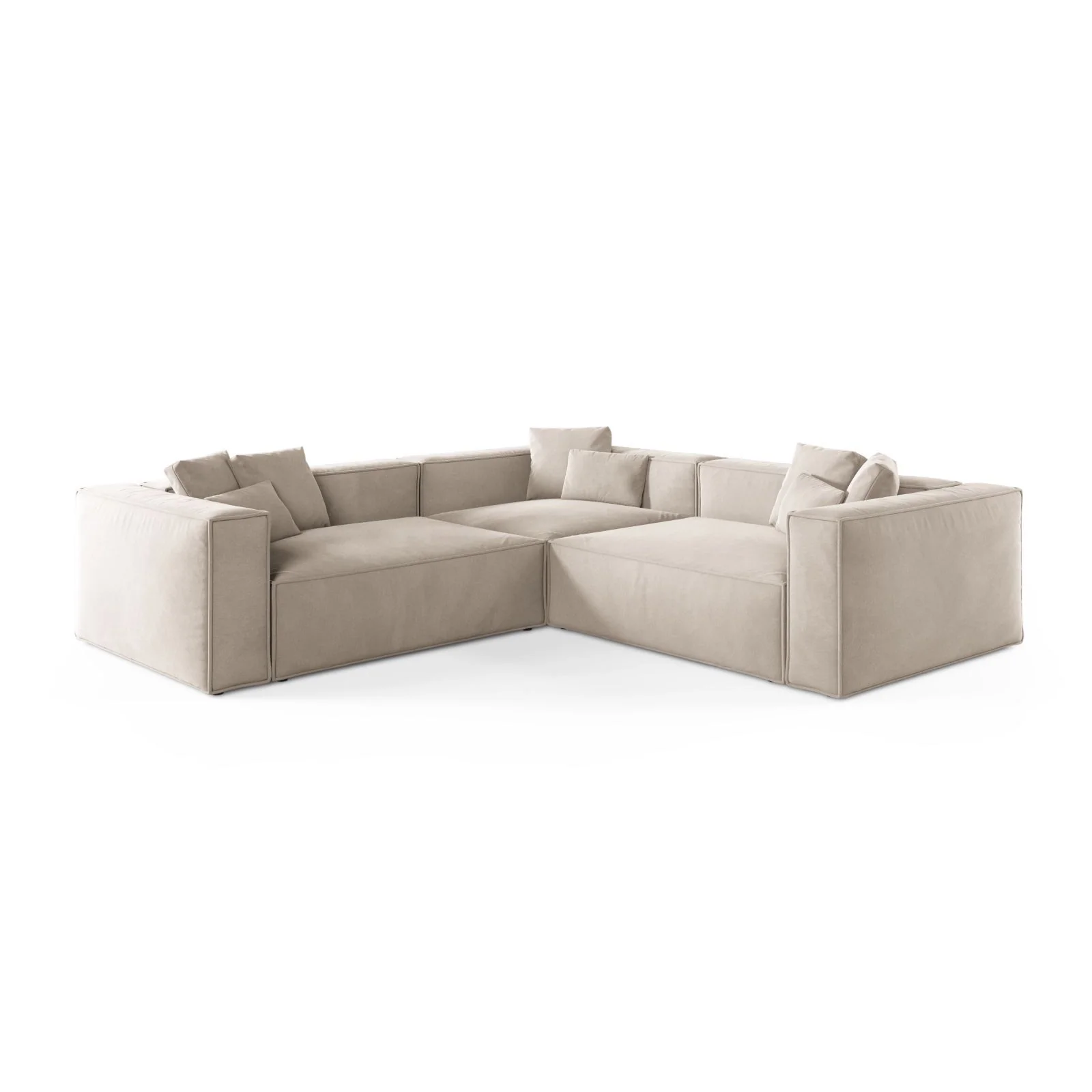 Aveiro 5-Sitzer Ecksofa, symmetrisch, aus Samt, Chenille oder Strukturstoff, 268x268x86 cm