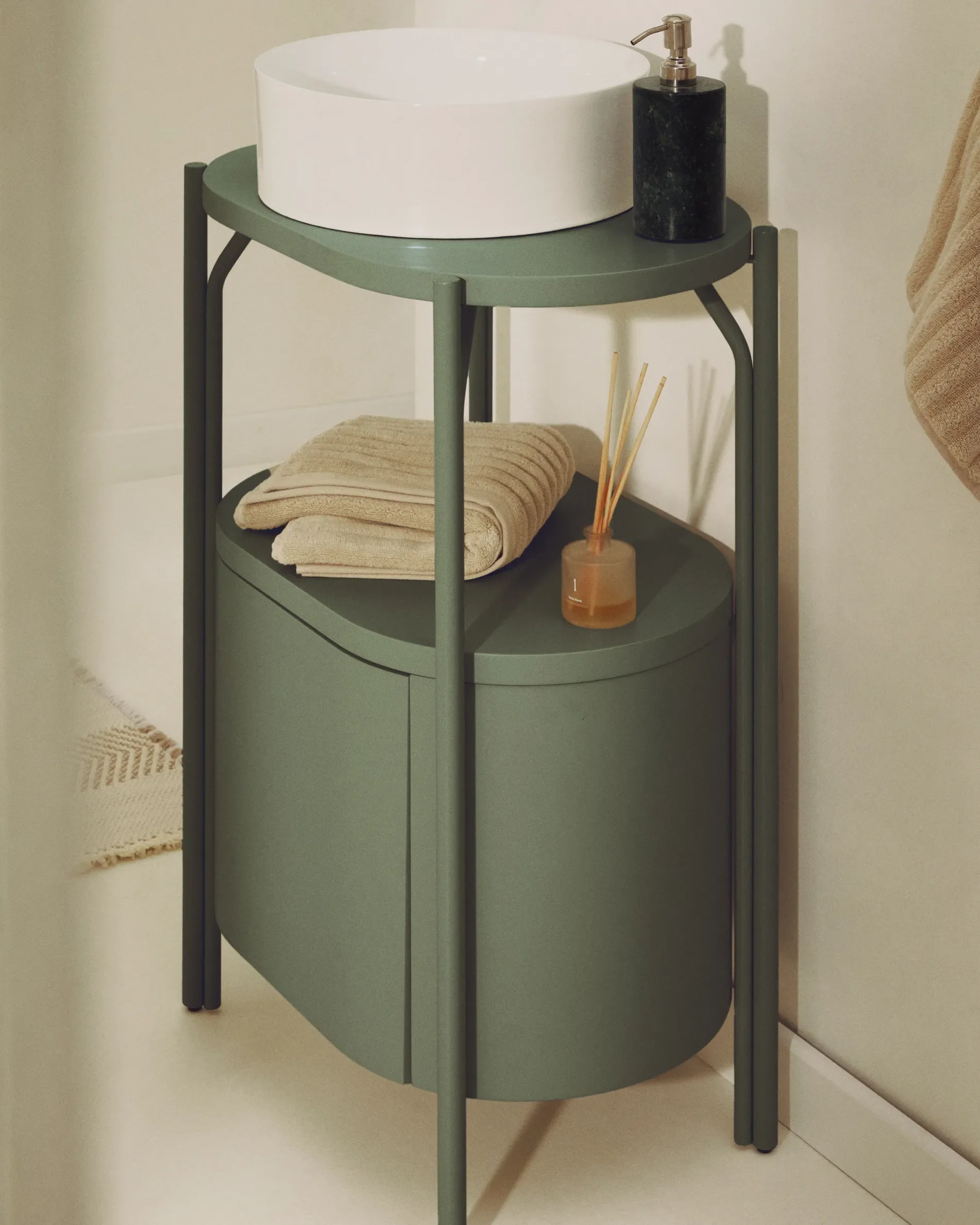 Badezimmermöbel Arely mit Stahlgestell und grün lackiertem MDF, 60 x 40 cm - Image 3