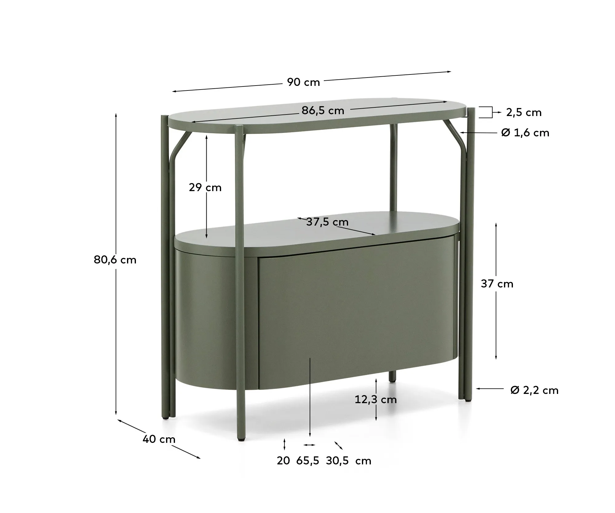 Badezimmermöbel Arely mit Stahlgestell und grün lackiertem MDF, 90 x 40 cm - Image 4