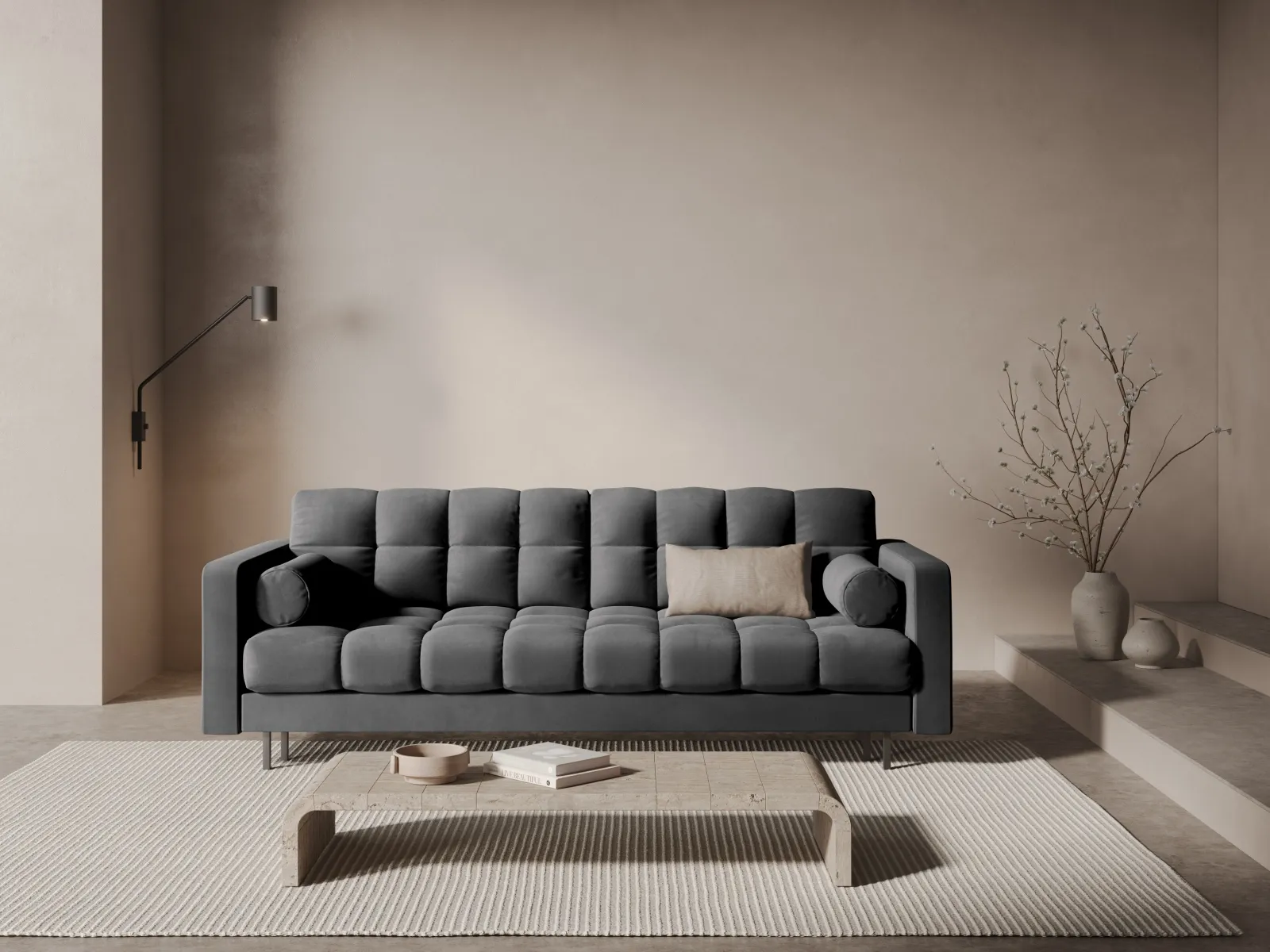 Bali 3-Sitzer Sofa mit Schlaffunktion und Stauraum, aus Samt, Boucle oder Strukturstoff, 222x84x105 cm - Image 146