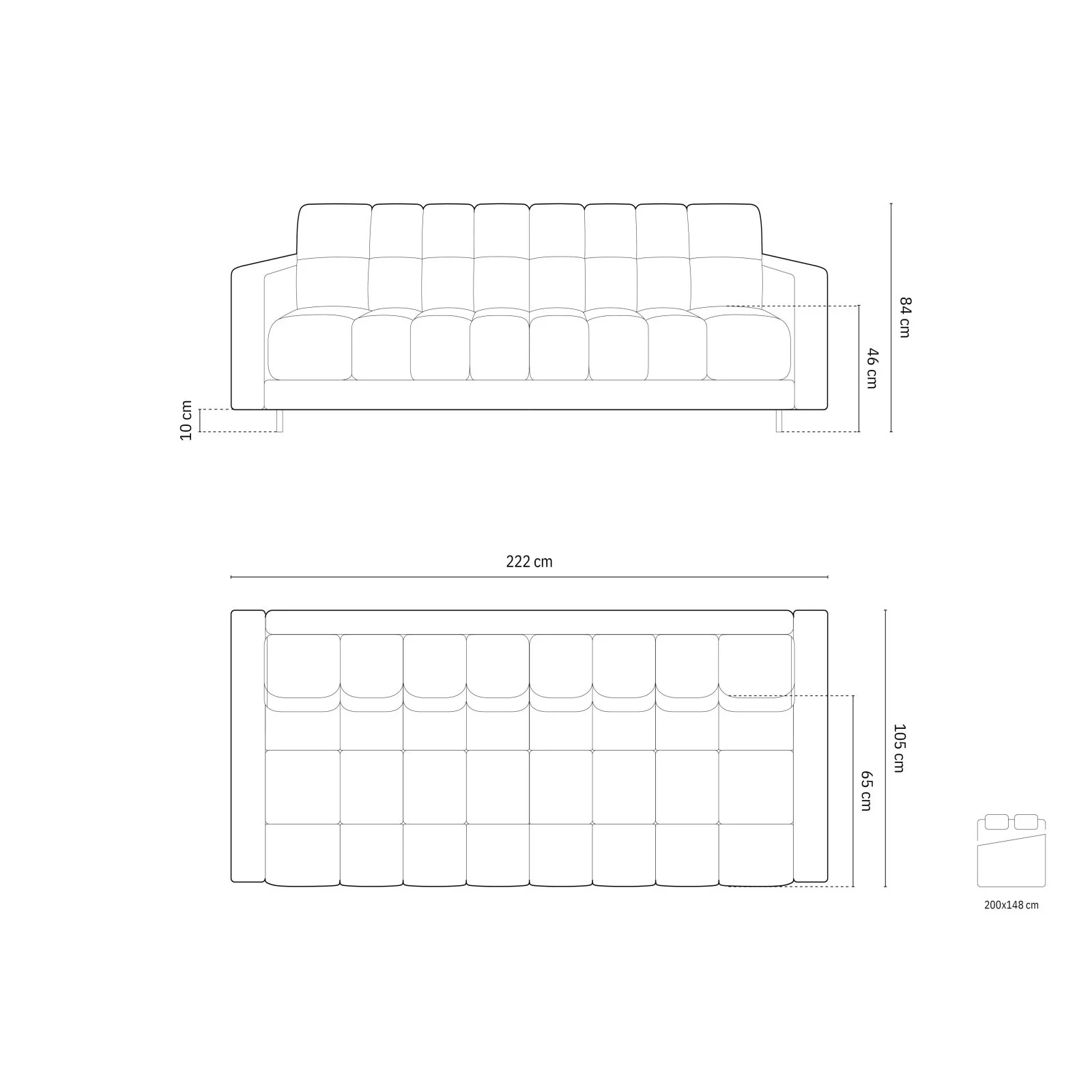 Bali 3-Sitzer Sofa mit Schlaffunktion und Stauraum, aus Samt, Boucle oder Strukturstoff, 222x84x105 cm - Image 43