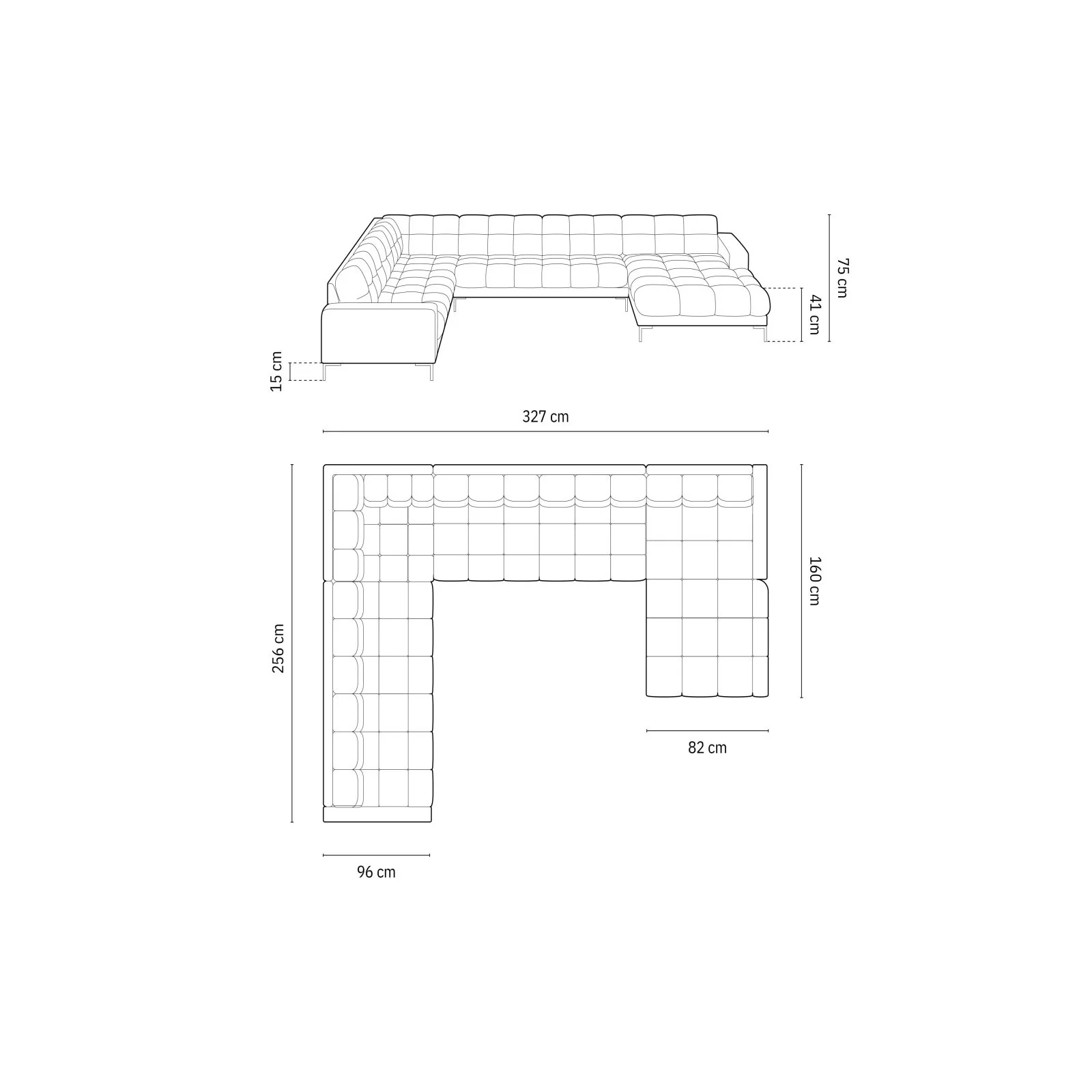 Bali 7-Sitzer Panorama Ecksofa, Linke Seite, aus Samt, 327x256x75 cm - Image 152
