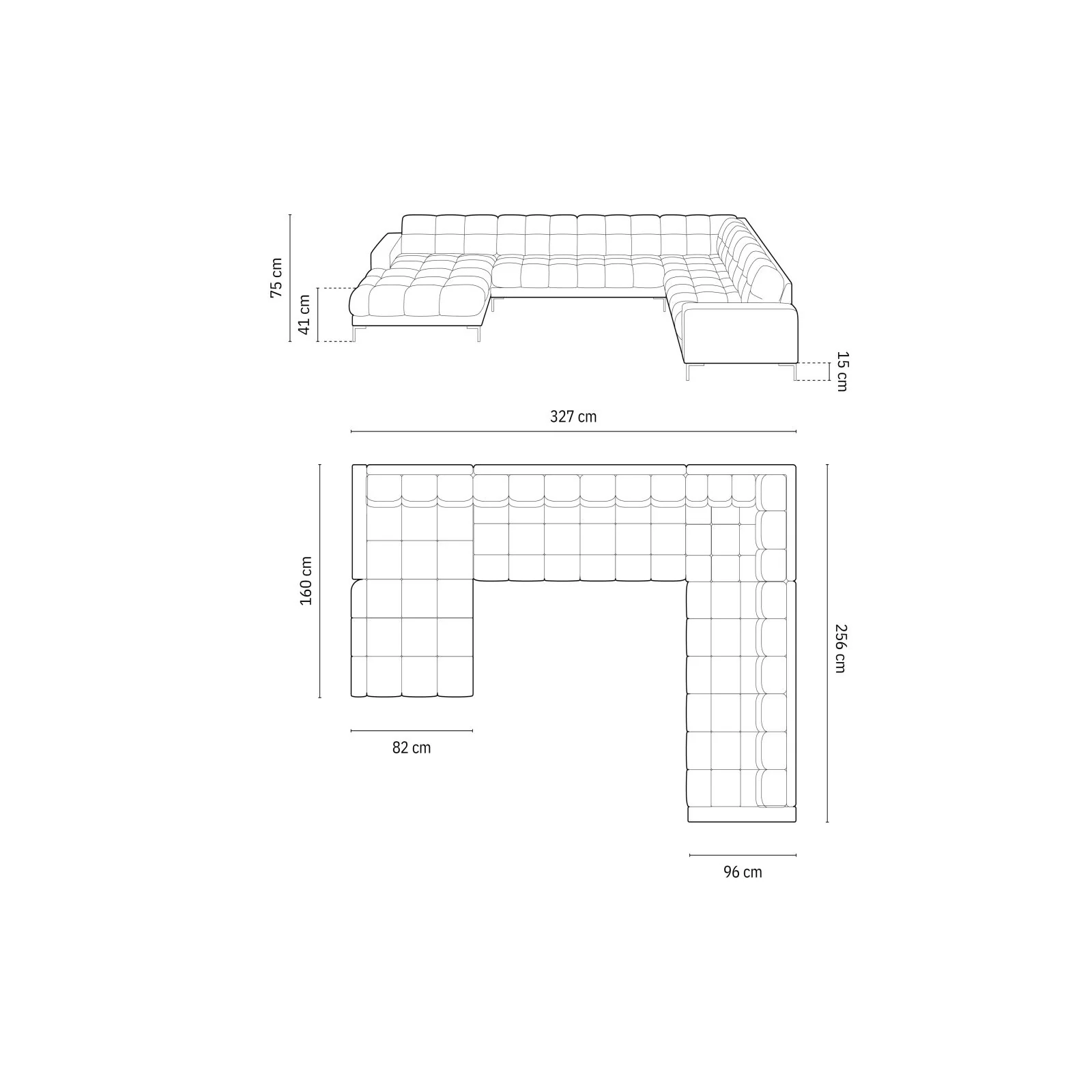 Bali 7-Sitzer Panorama Ecksofa, Rechte Seite, aus Strukturstoff, 327x256x75 cm - Image 22