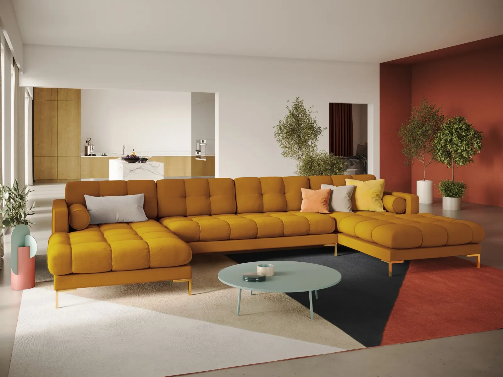 Bali 7-Sitzer Panorama Sofa aus Strukturstoff, 383x185x75 cm - Image 100