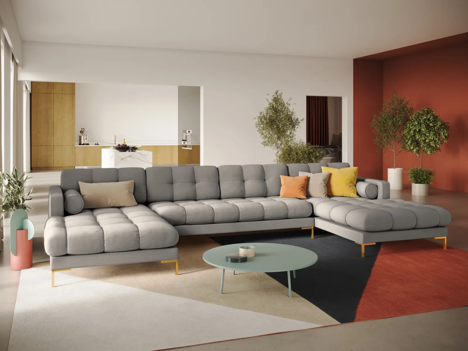 Bali 7-Sitzer Panorama Sofa aus Strukturstoff, 383x185x75 cm - Image 106