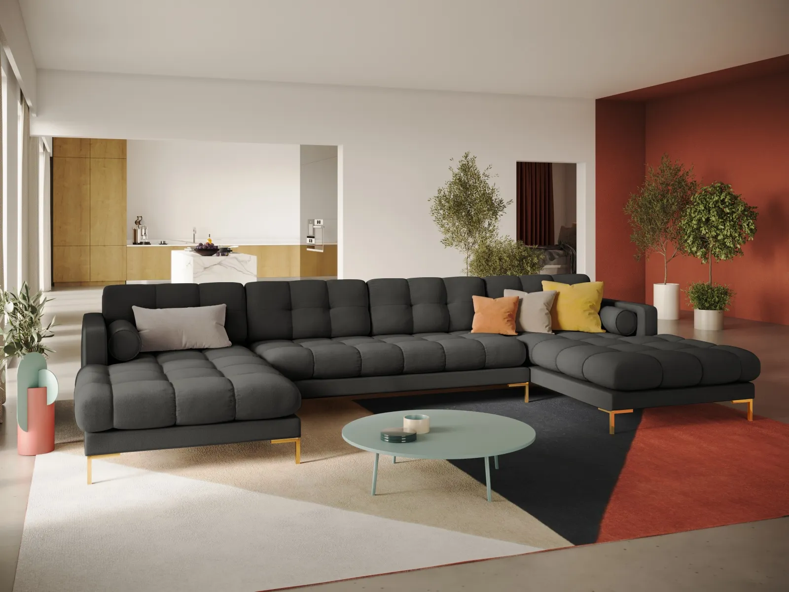 Bali 7-Sitzer Panorama Sofa aus Strukturstoff, 383x185x75 cm - Image 112