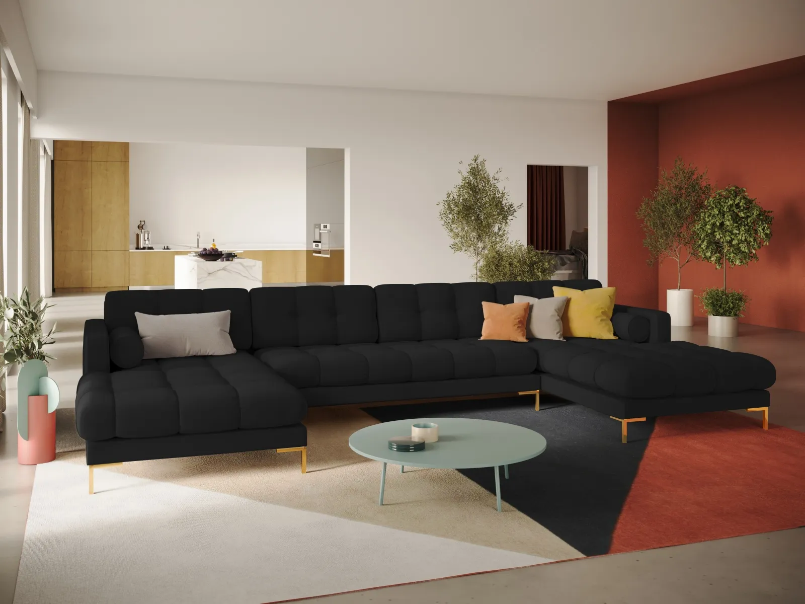 Bali 7-Sitzer Panorama Sofa aus Strukturstoff, 383x185x75 cm - Image 118