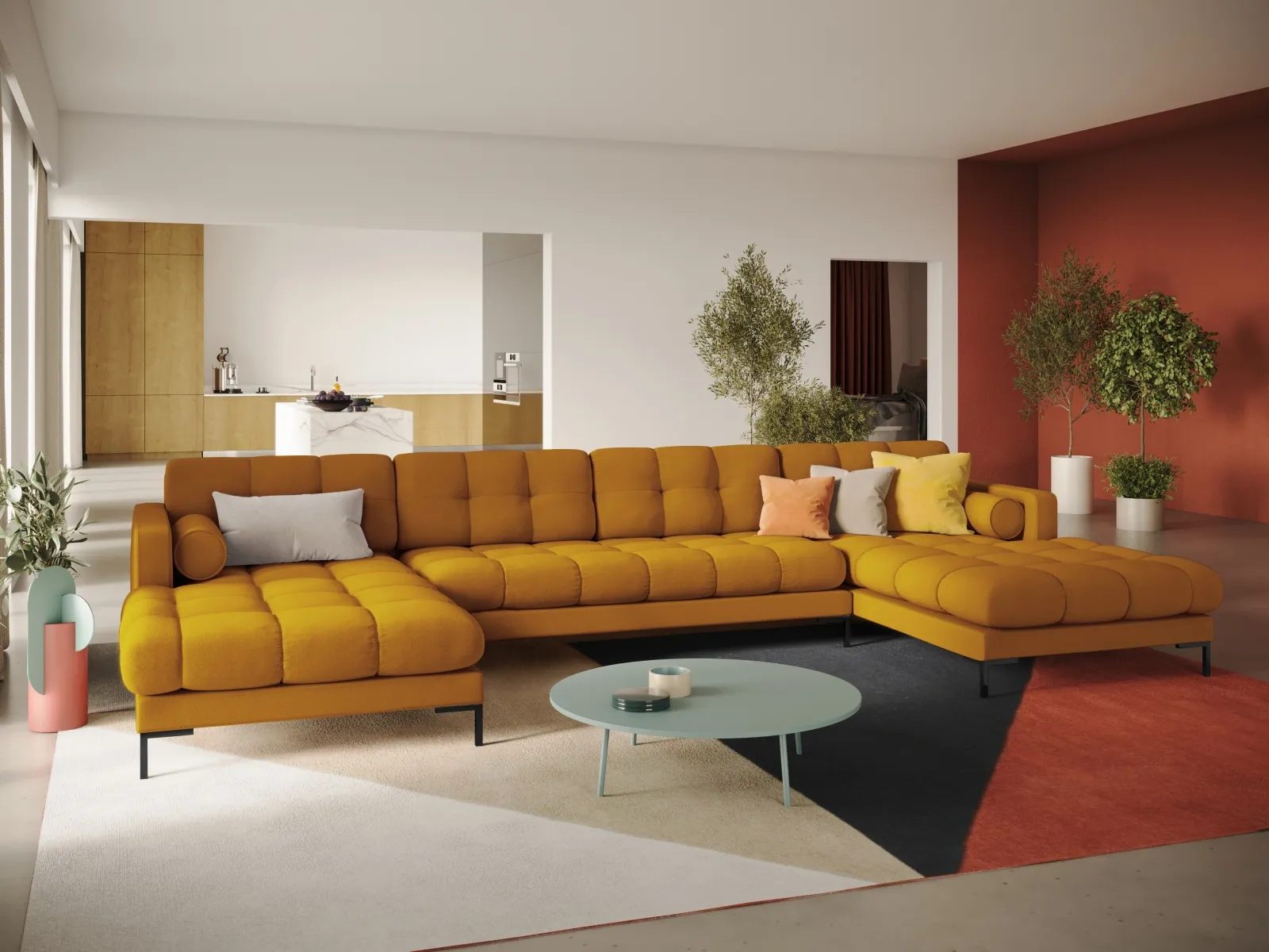 Bali 7-Sitzer Panorama Sofa aus Strukturstoff, 383x185x75 cm - Image 139