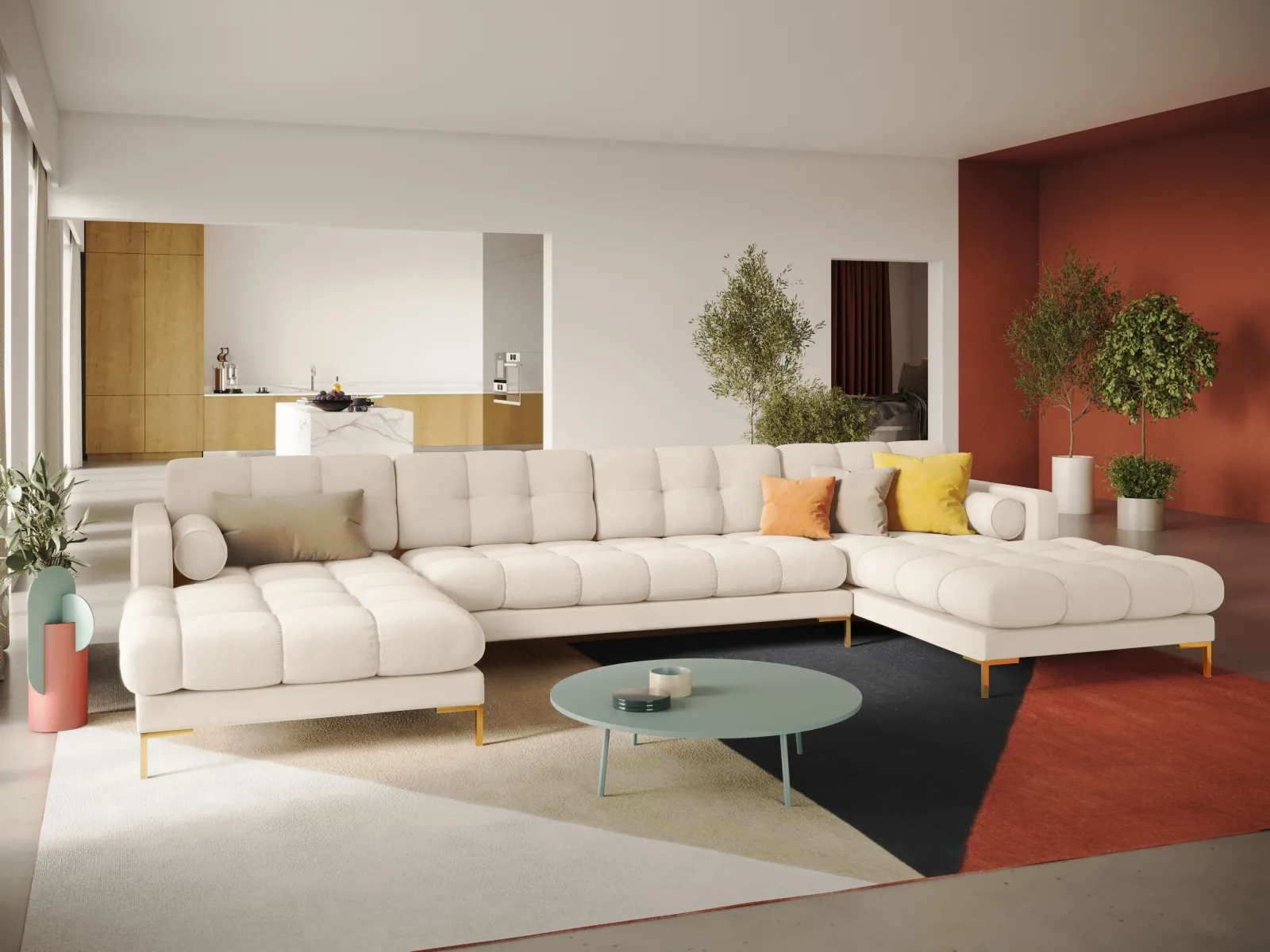 Bali 7-Sitzer Panorama Sofa aus Strukturstoff, 383x185x75 cm - Image 82