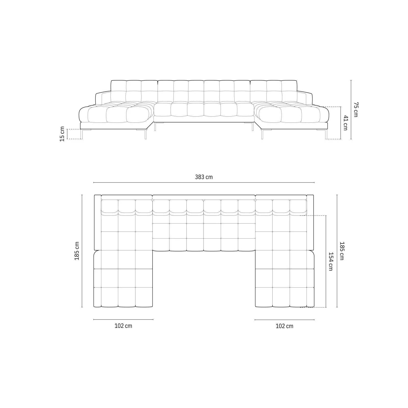 Bali 7-Sitzer Panorama Sofa aus Strukturstoff, 383x185x75 cm - Image 89