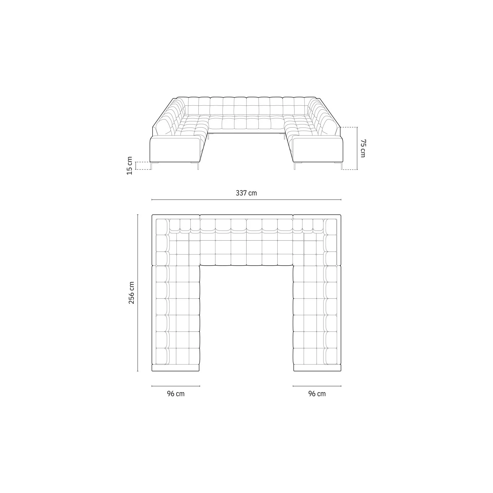 Bali 9-Sitzer Panorama Sofa aus Samt oder Strukturstoff, 327x256x75 cm - Image 190