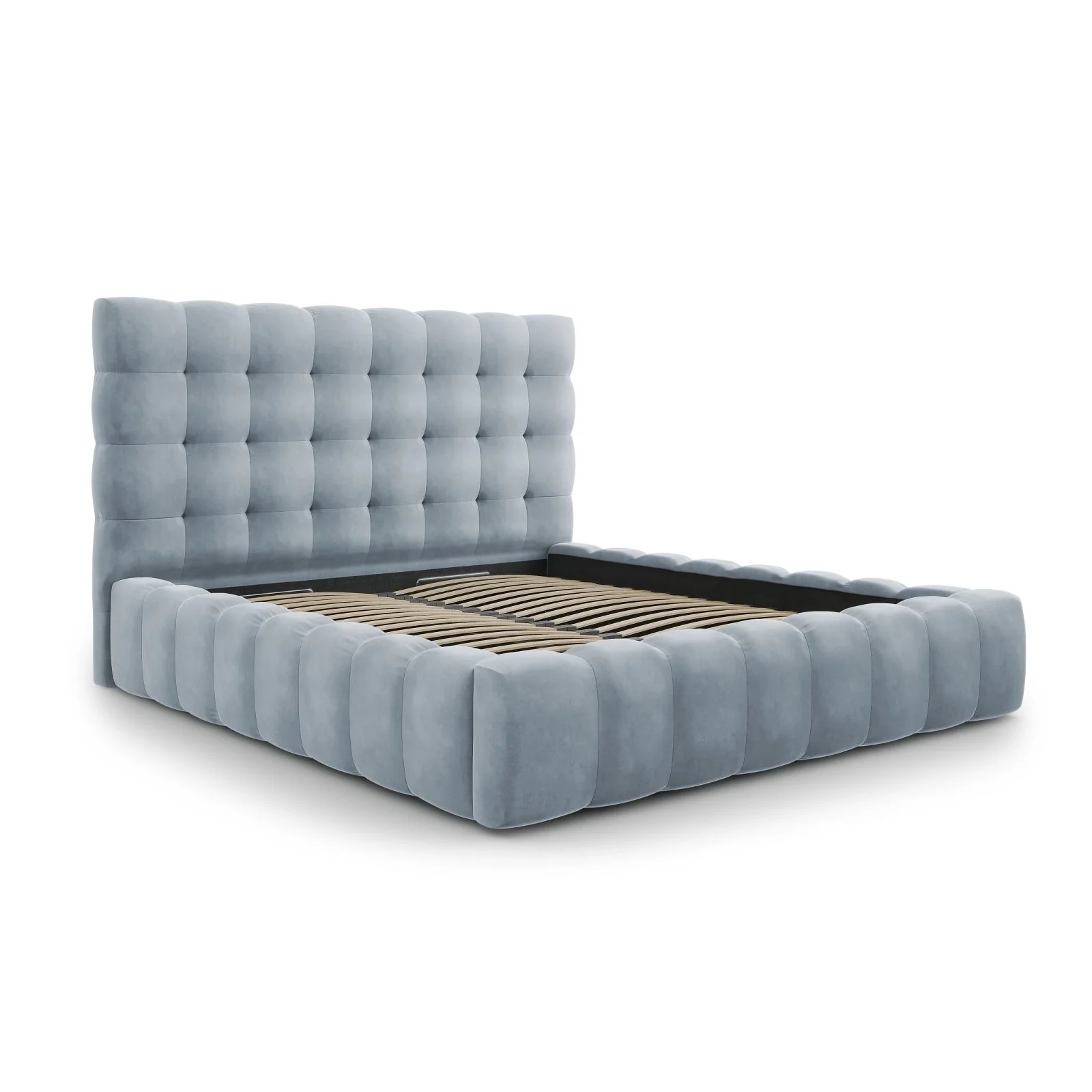 Bali Bett mit Kopfteil und Stauraum, Samtoptik, 140x200 cm - Image 12