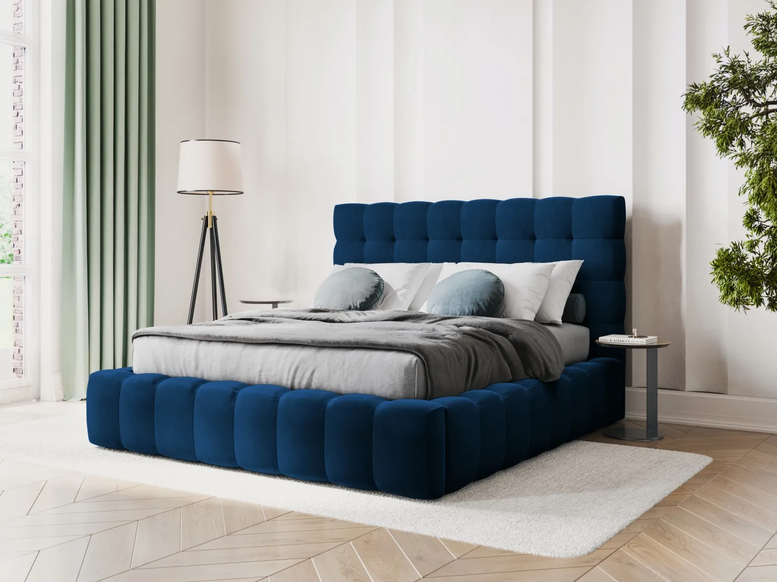 Bali Bett mit Kopfteil und Stauraum, Samtoptik, 140x200 cm - Image 18