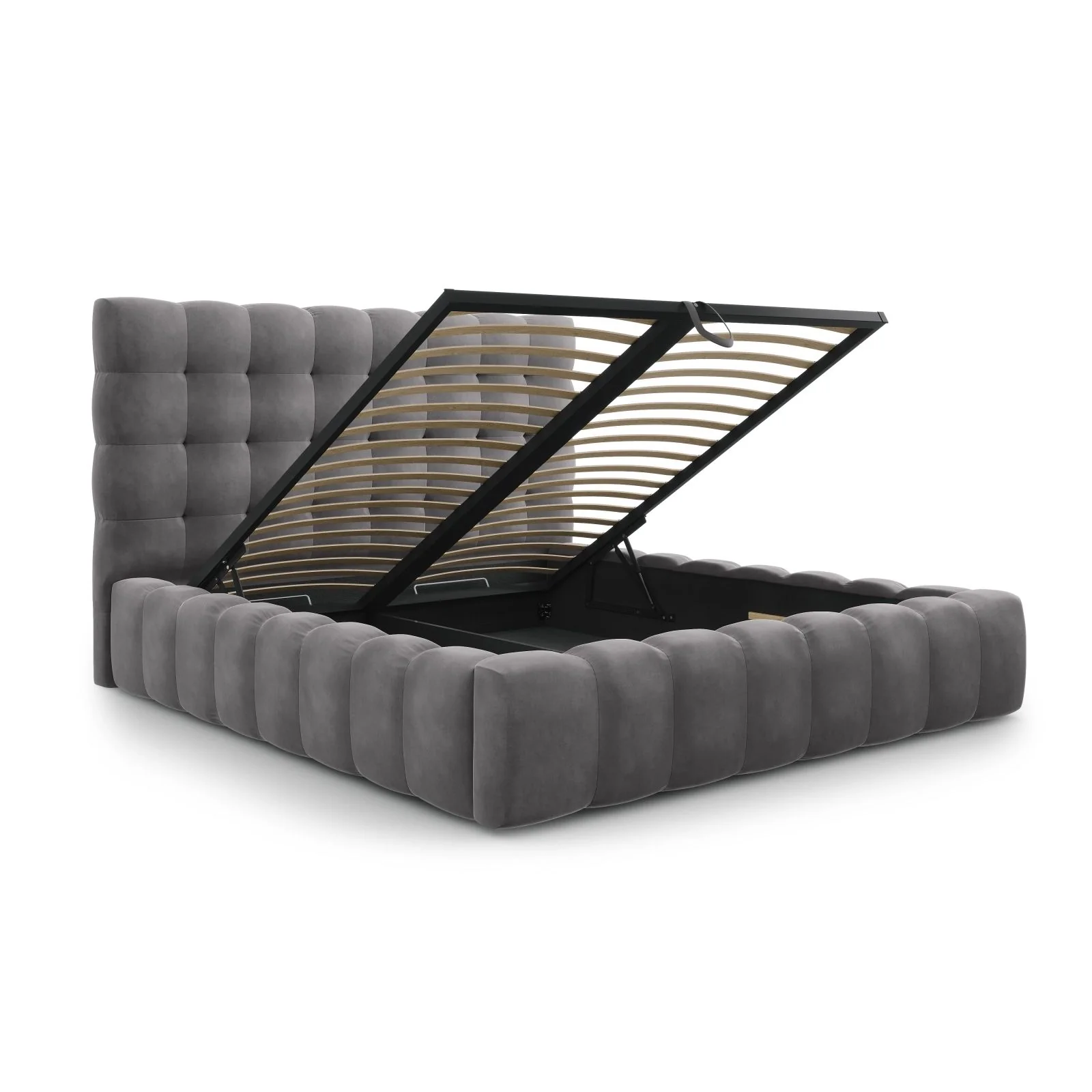 Bali Bett mit Kopfteil und Stauraum, Samtoptik, 140x200 cm - Image 46