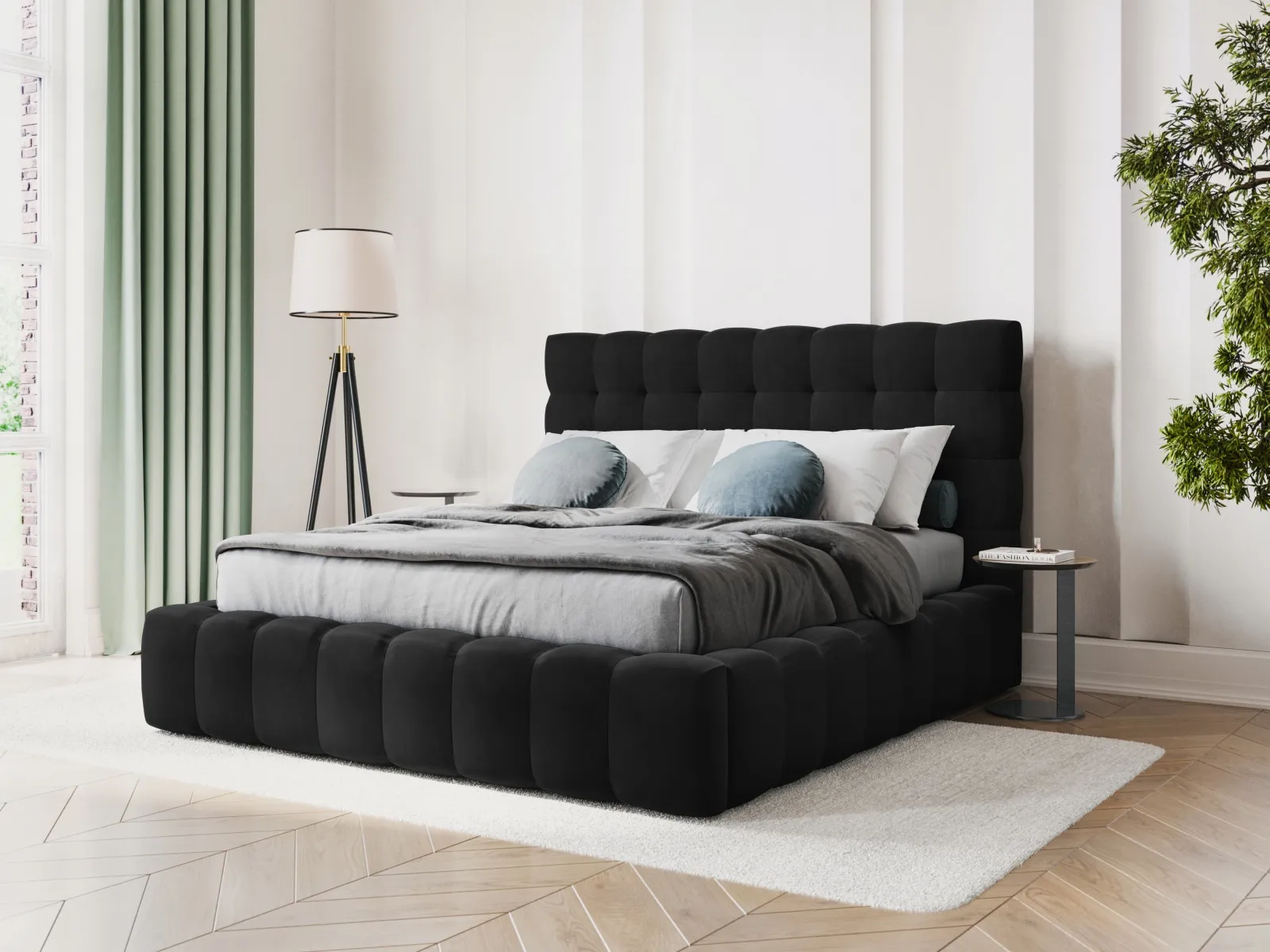 Bali Bett mit Kopfteil und Stauraum, Samtoptik, 140x200 cm - Image 50