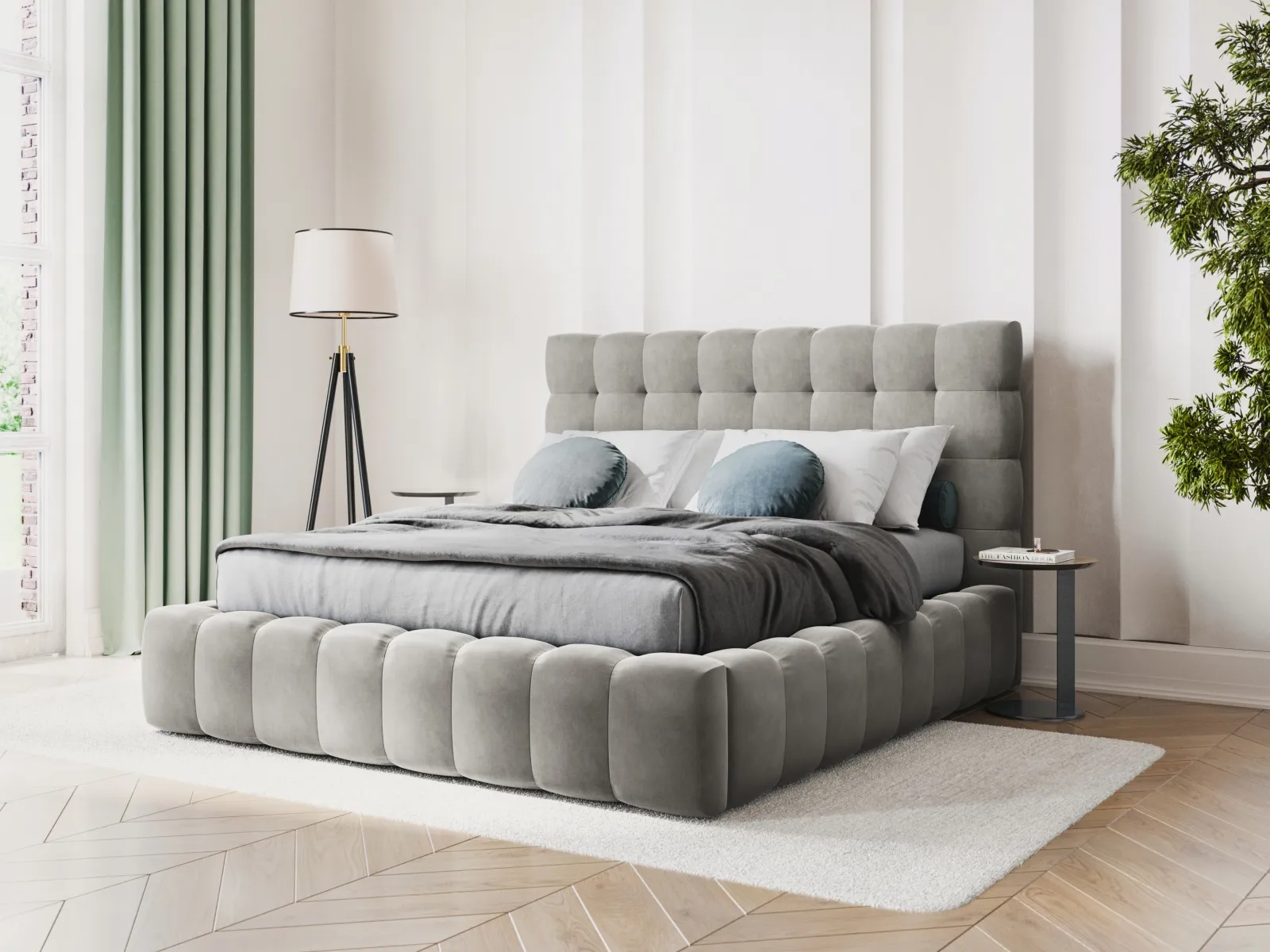 Bali Bett mit Kopfteil und Stauraum, Samtoptik, 200x200 cm - Image 34