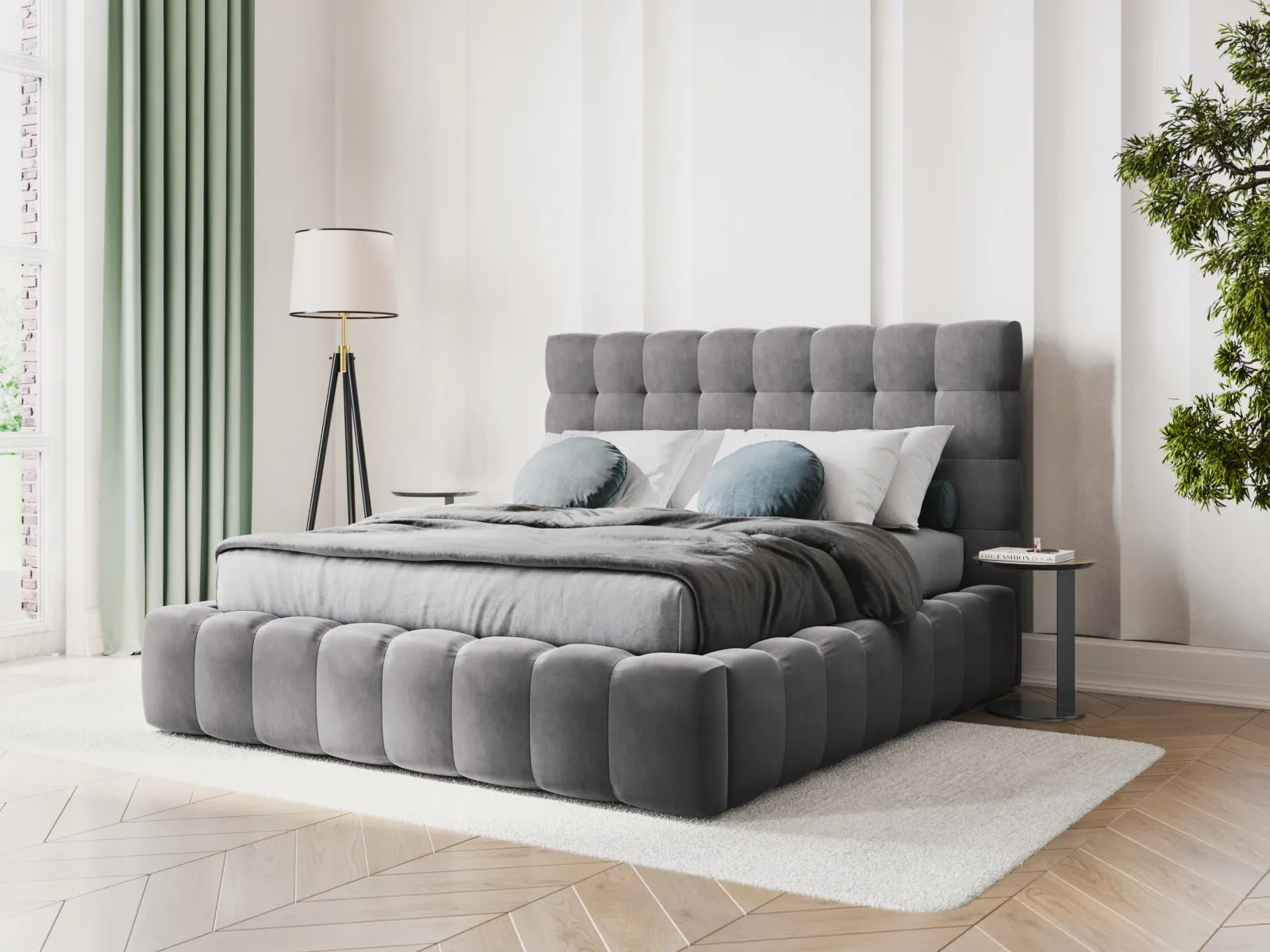 Bali Bett mit Kopfteil und Stauraum, Samtoptik, 200x200 cm - Image 42