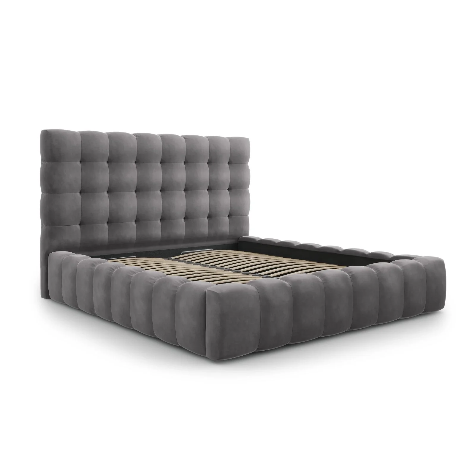 Bali Bett mit Kopfteil und Stauraum, Samtoptik, 200x200 cm - Image 44