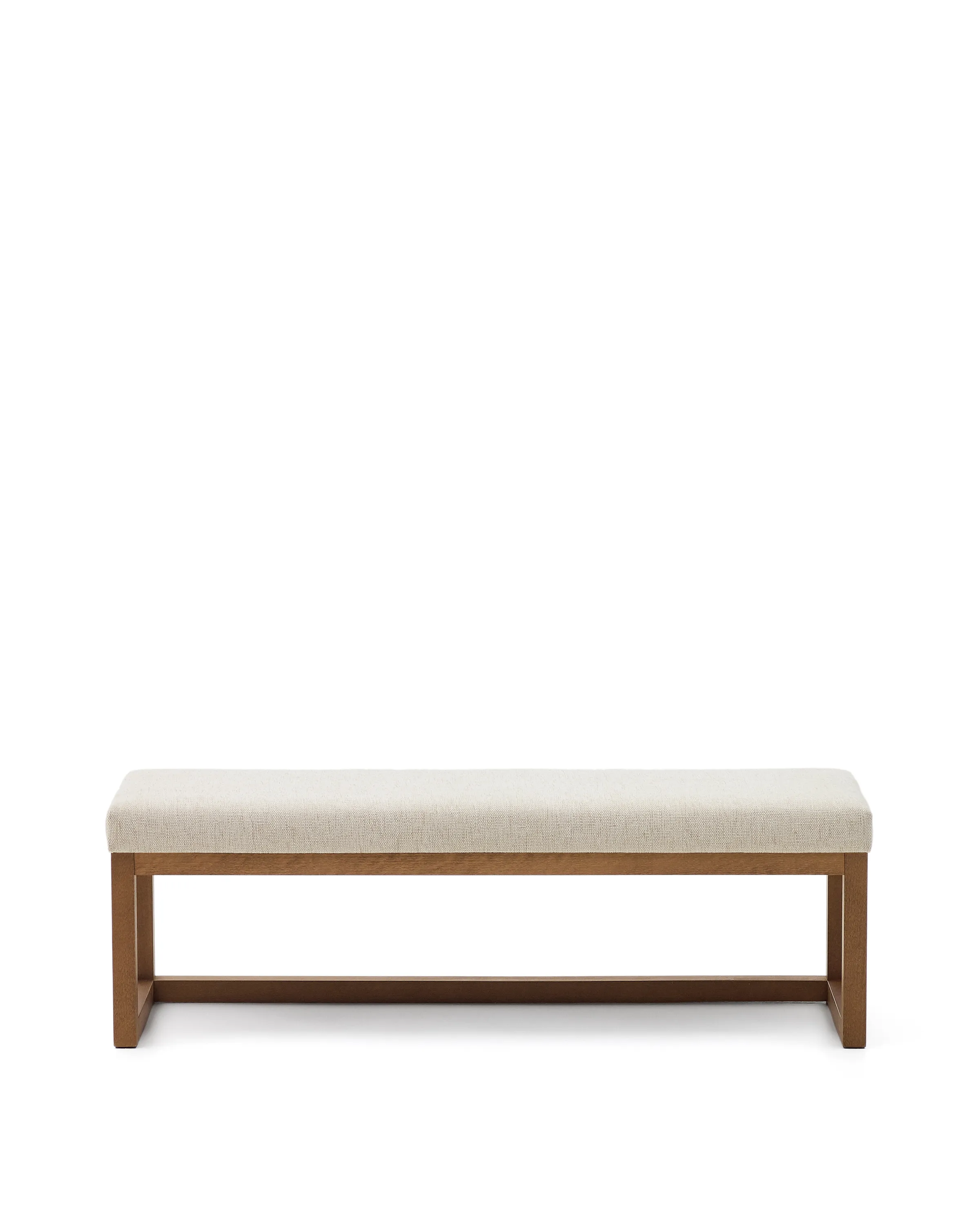 Bank Loya aus beiger Chenille und Buchenholz mit Nussbaum-Finish 128 cm