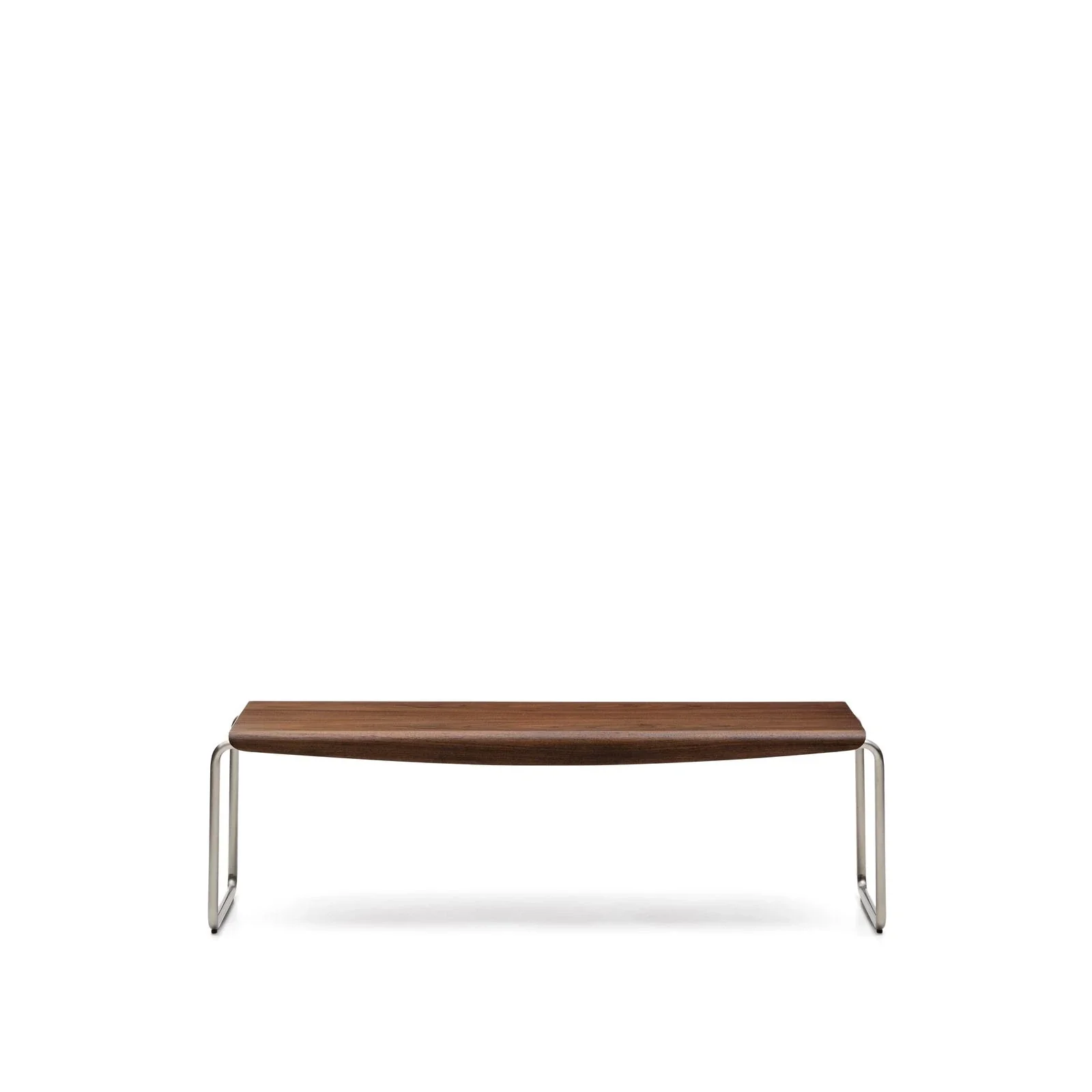 Bank Tarsel aus Nussbaumfurnier FSC 100% mit Gestell aus gebürstetem Edelstahl 142 cm