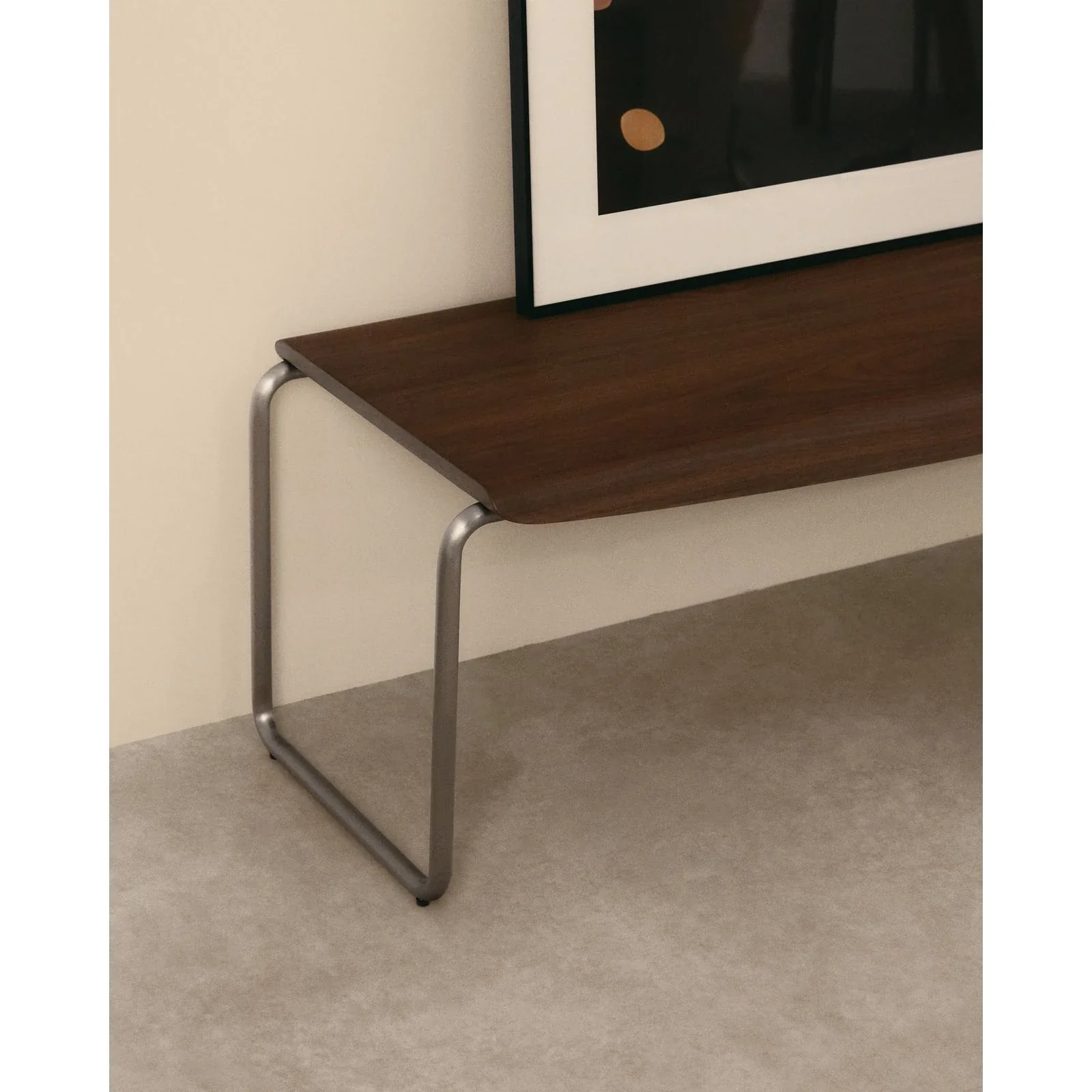 Bank Tarsel aus Nussbaumfurnier FSC 100% mit Gestell aus gebürstetem Edelstahl 142 cm - Image 3