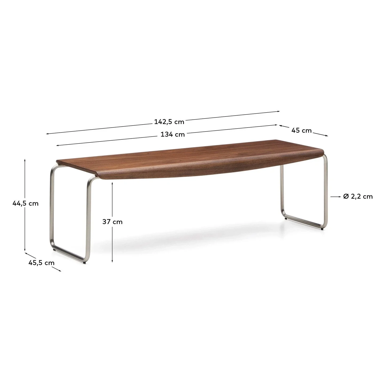Bank Tarsel aus Nussbaumfurnier FSC 100% mit Gestell aus gebürstetem Edelstahl 142 cm - Image 4