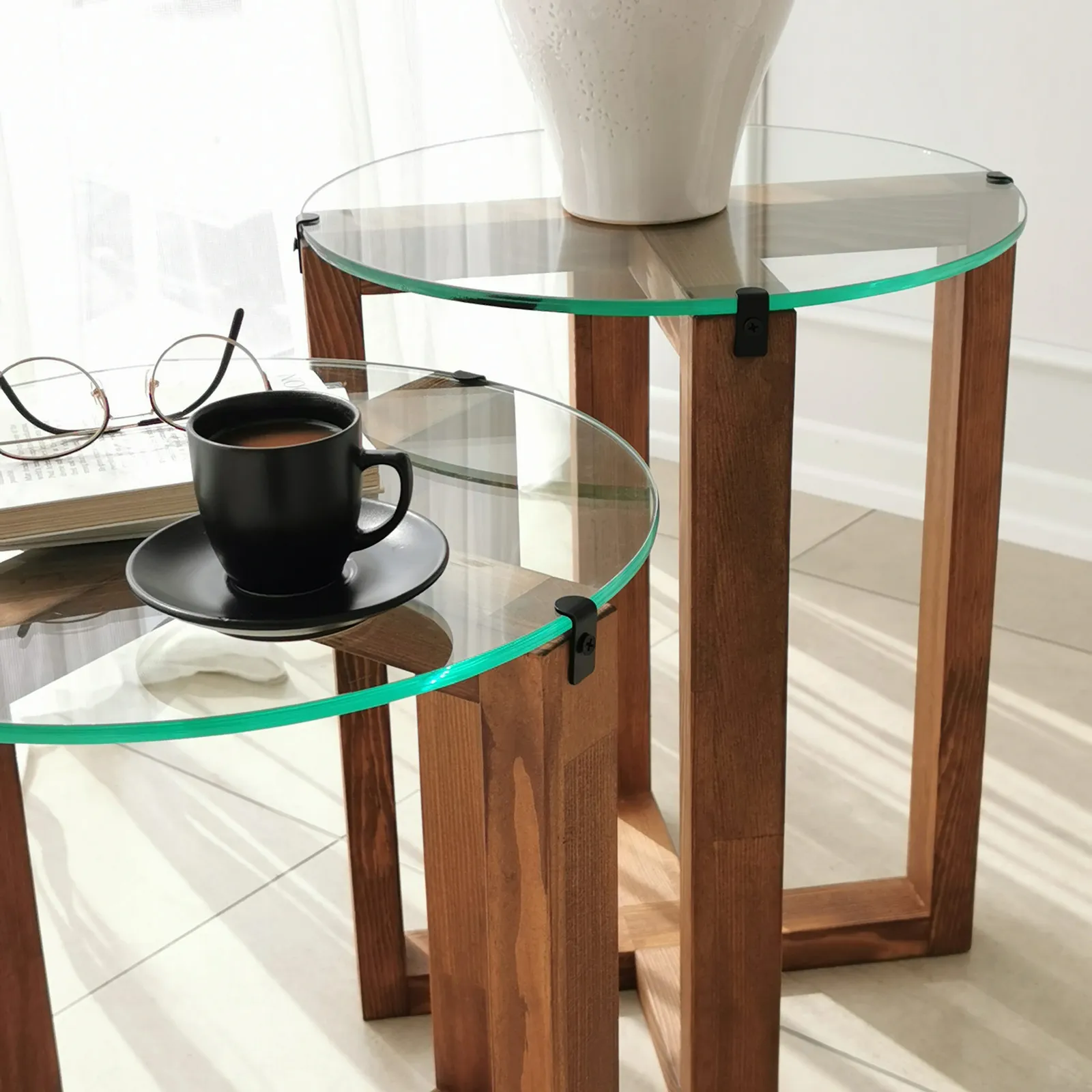 Beistelltisch Amalfi aus gehärtetem Glas und massivem Kiefernholz, 50×40×40 cm - Image 10