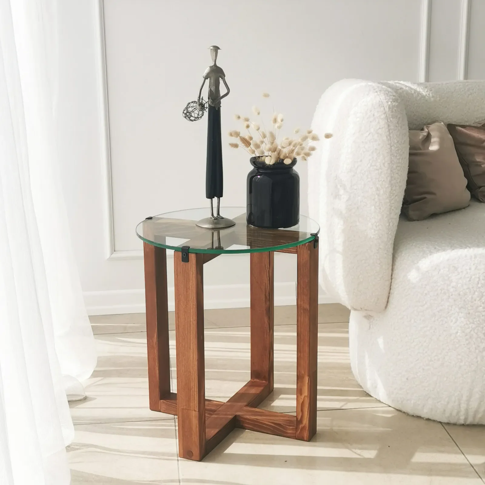 Beistelltisch Amalfi aus gehärtetem Glas und massivem Kiefernholz, 50×40×40 cm - Image 12