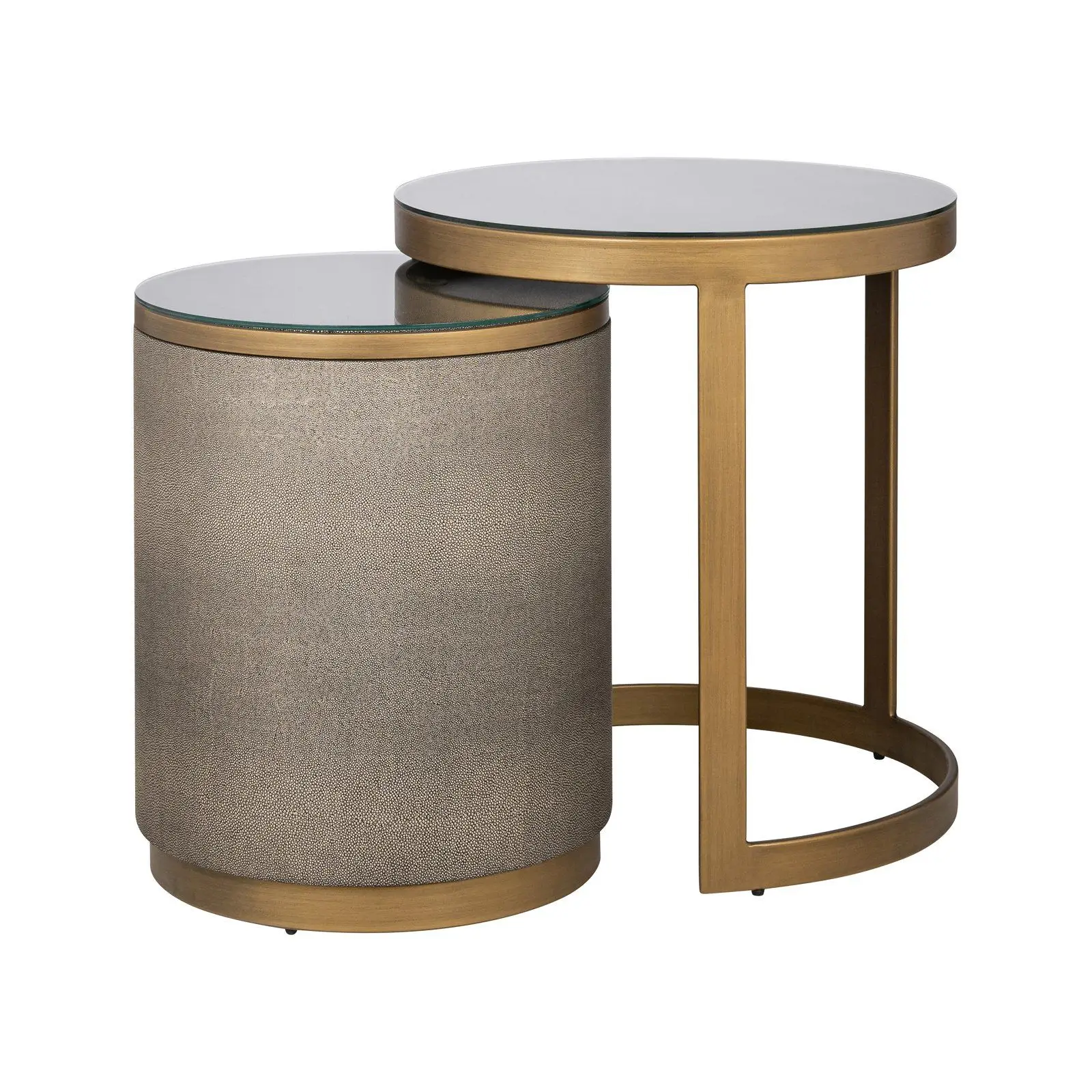 Beistelltisch Bloomville mit Glas aus Eichenfurnier in brass shagreen 2er-Set