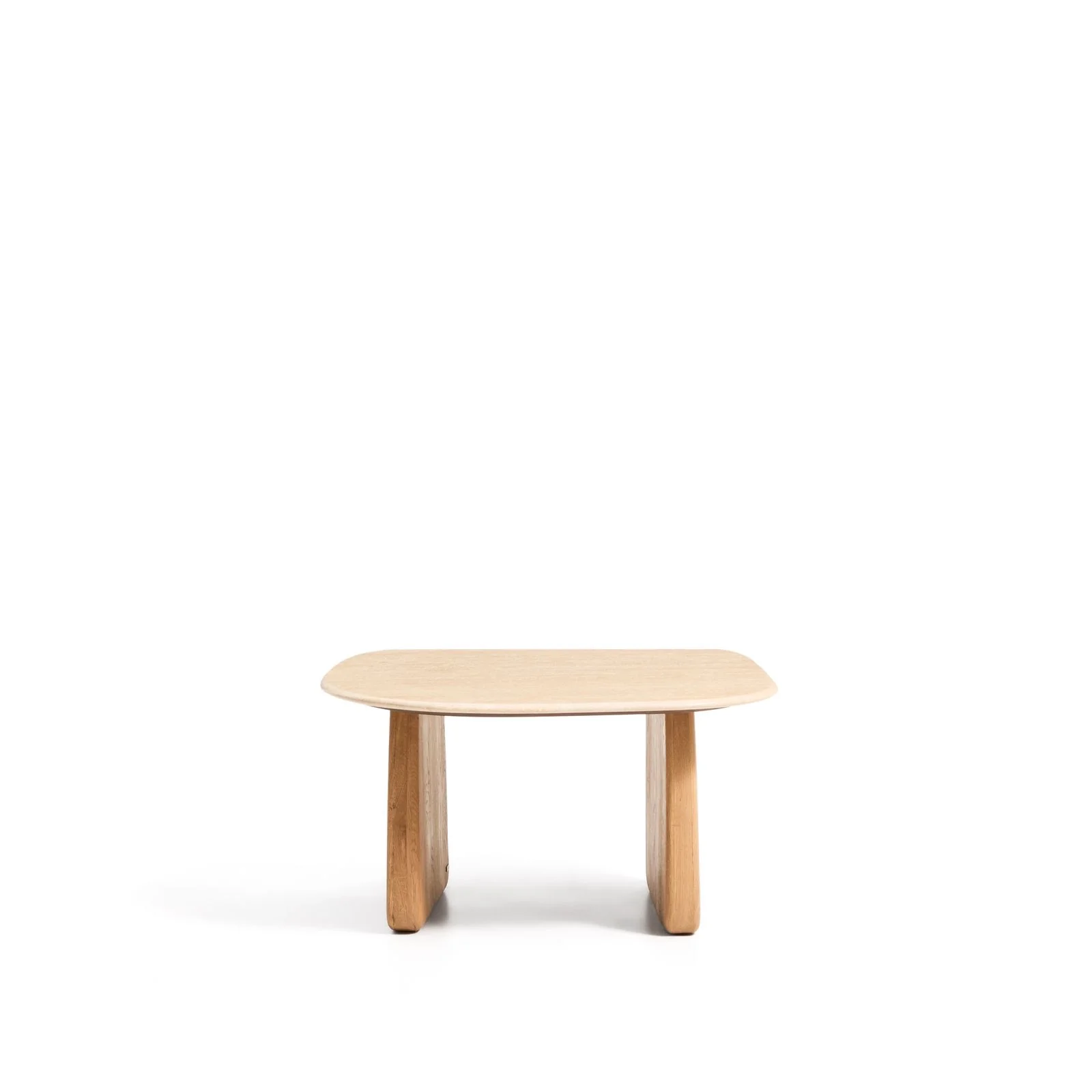 Beistelltisch Pirita aus beigem Travertin mit Beinen aus massivem Eichenholz, 71 x 70 cm, FSC 100 % - Image 8