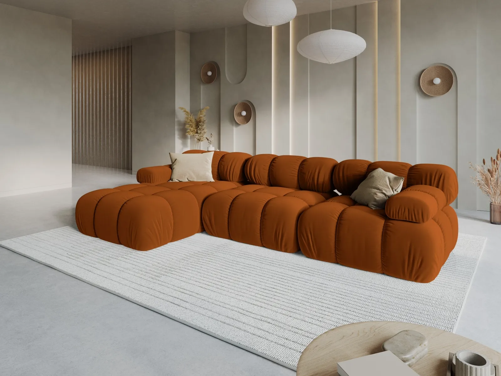 Bellis Modulares 4-Sitzer Sofa Chaise Longue Links mit Samtbezug oder 3D-Stoff, 282 cm - Image 104