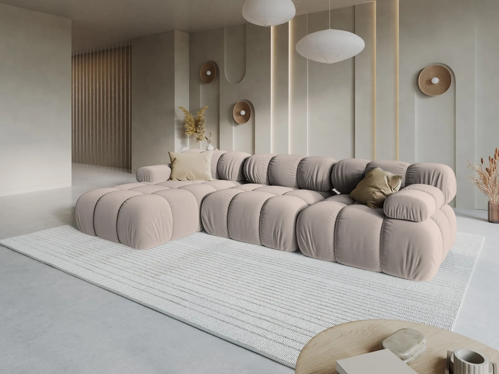 Bellis Modulares 4-Sitzer Sofa Chaise Longue Links mit Samtbezug oder 3D-Stoff, 282 cm - Image 113