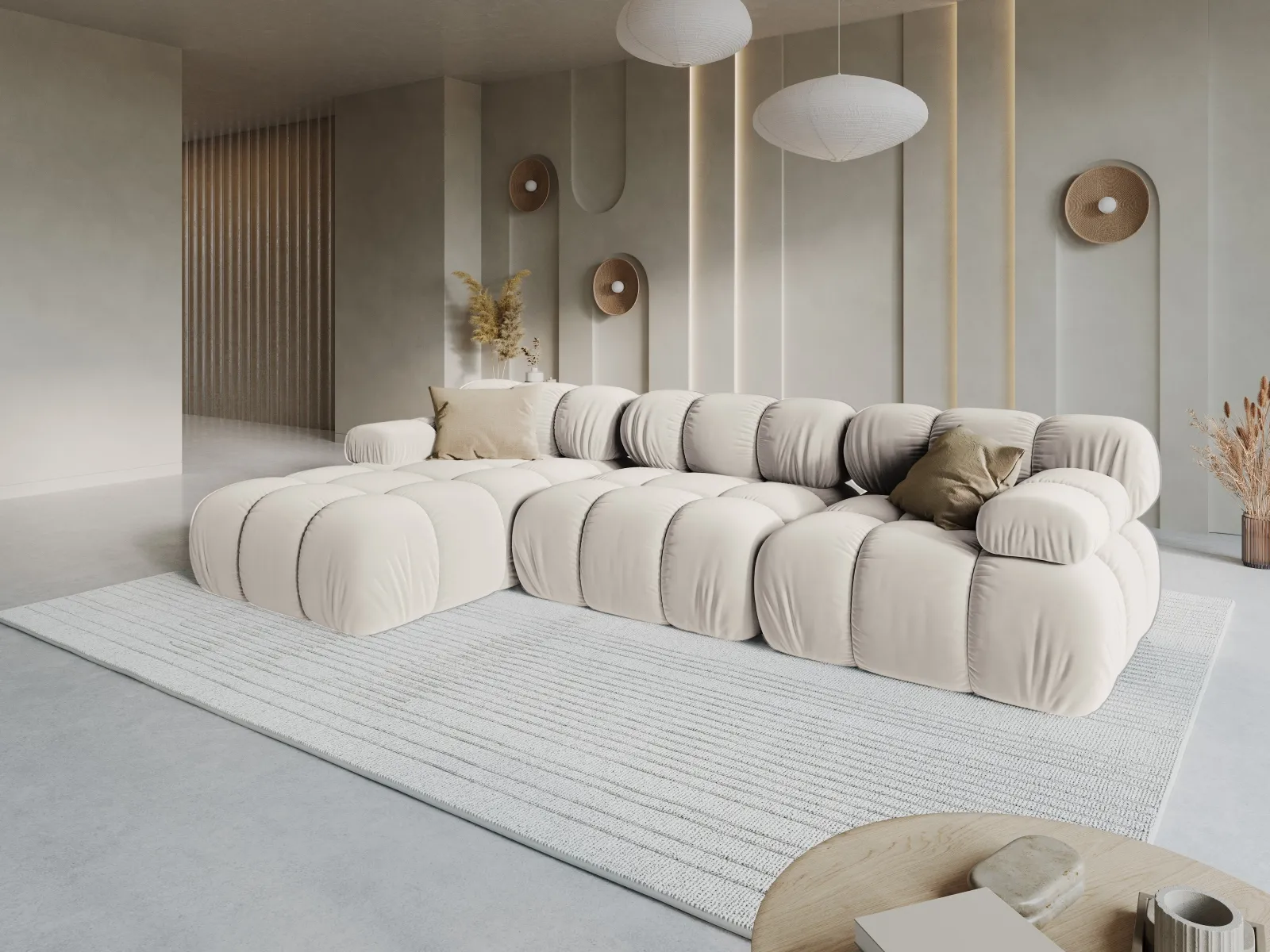 Bellis Modulares 4-Sitzer Sofa Chaise Longue Links mit Samtbezug oder 3D-Stoff, 282 cm - Image 122