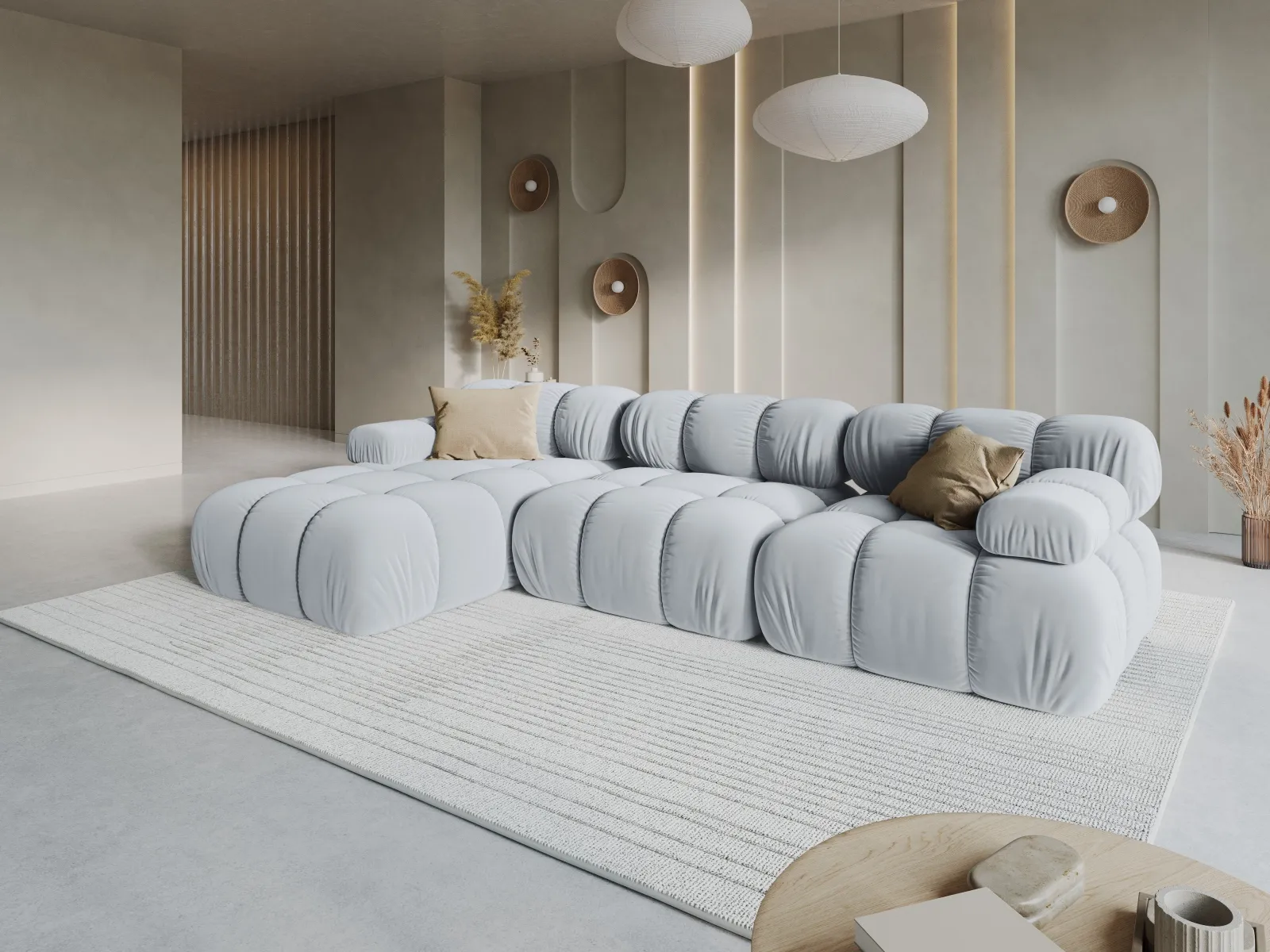 Bellis Modulares 4-Sitzer Sofa Chaise Longue Links mit Samtbezug oder 3D-Stoff, 282 cm - Image 131