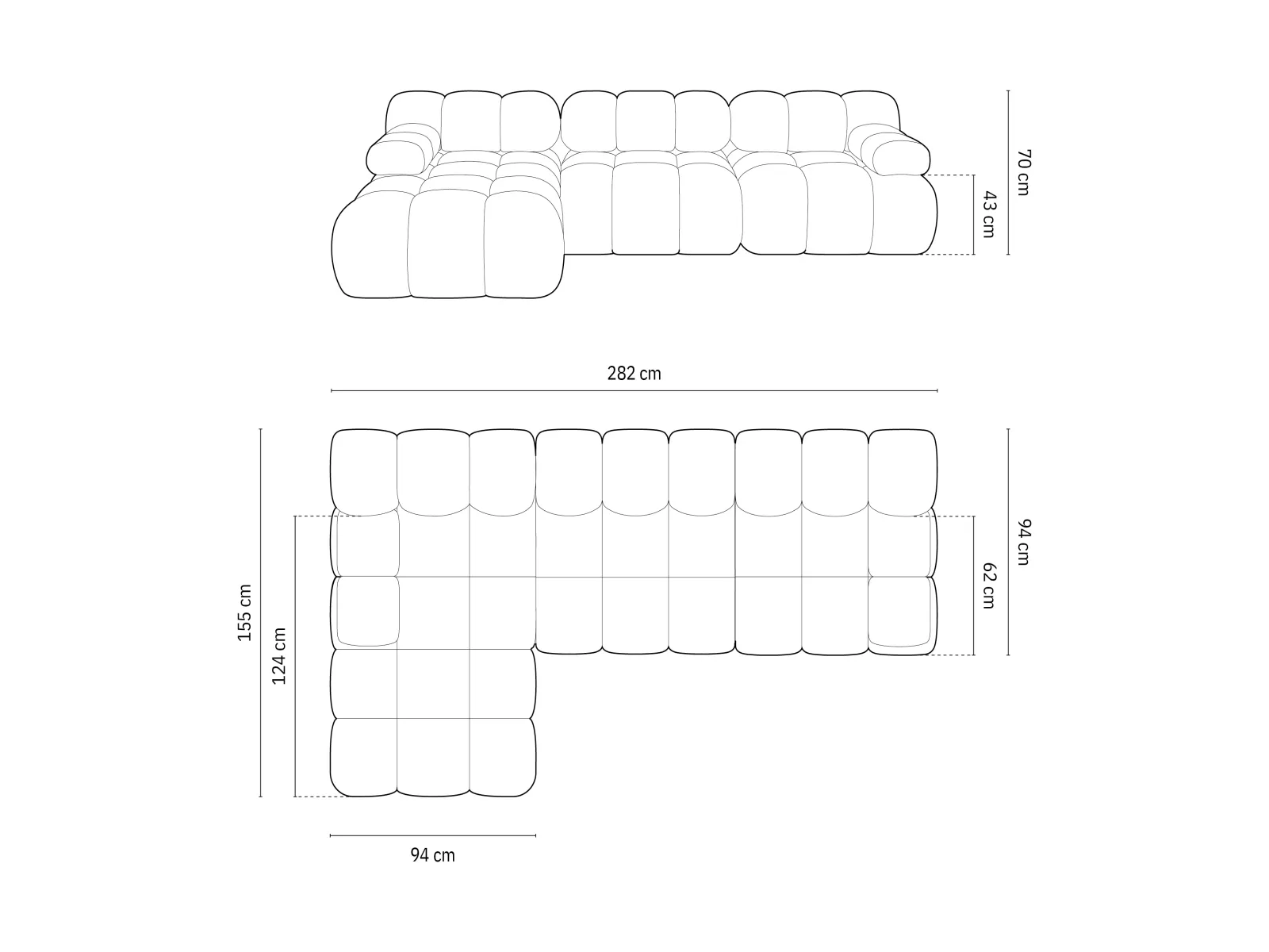 Bellis Modulares 4-Sitzer Sofa Chaise Longue Links mit Samtbezug oder 3D-Stoff, 282 cm - Image 27