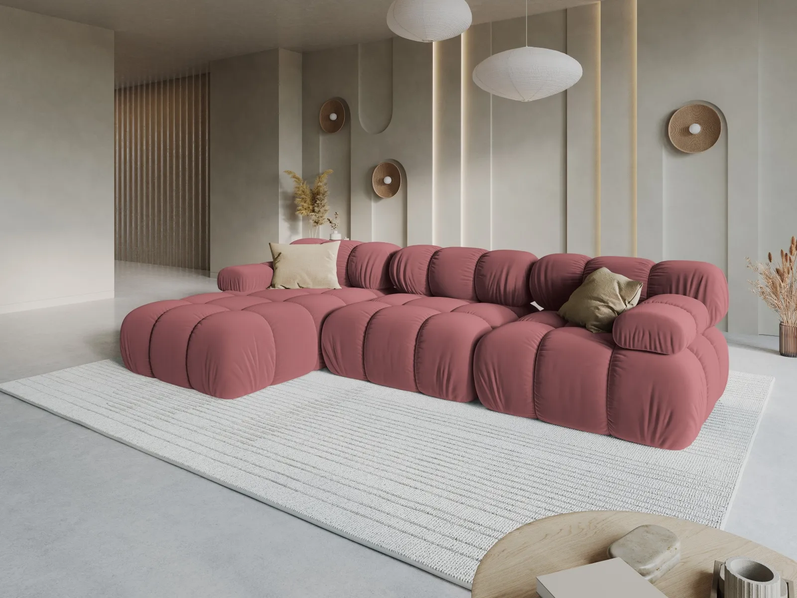 Bellis Modulares 4-Sitzer Sofa Chaise Longue Links mit Samtbezug oder 3D-Stoff, 282 cm - Image 51