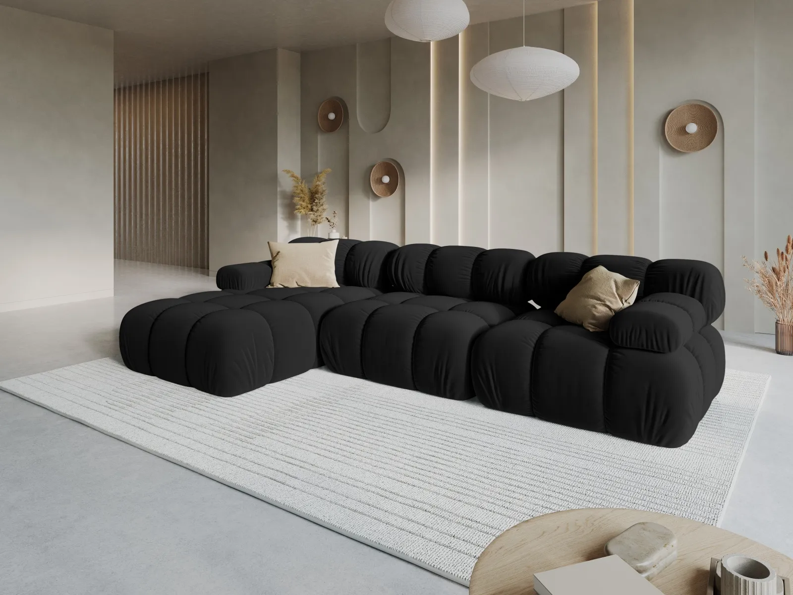 Bellis Modulares 4-Sitzer Sofa Chaise Longue Links mit Samtbezug oder 3D-Stoff, 282 cm - Image 60
