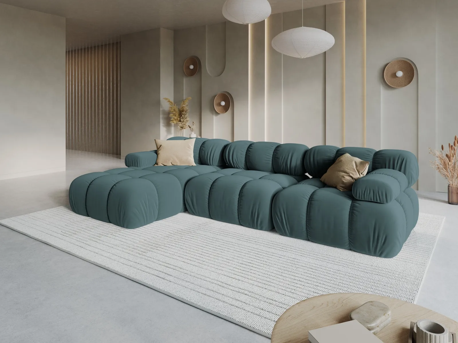 Bellis Modulares 4-Sitzer Sofa Chaise Longue Links mit Samtbezug oder 3D-Stoff, 282 cm - Image 77