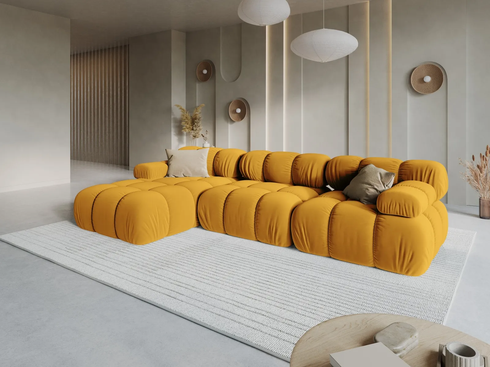Bellis Modulares 4-Sitzer Sofa Chaise Longue Links mit Samtbezug oder 3D-Stoff, 282 cm - Image 95