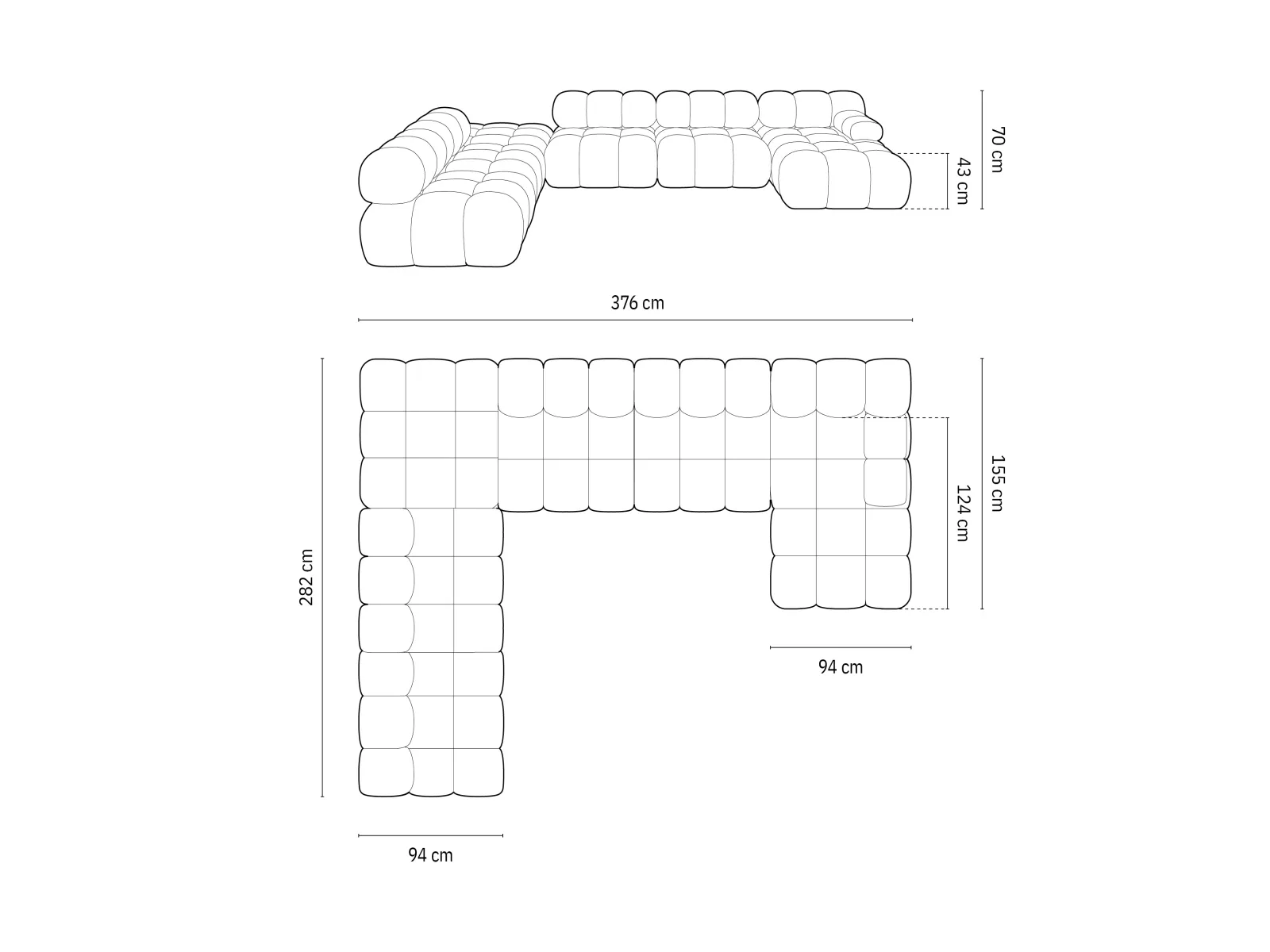 Bellis Modulares Sofa 6 Module Chaise Longue Links mit Samtbezug oder 3D-Stoff, 376x282 cm - Image 6