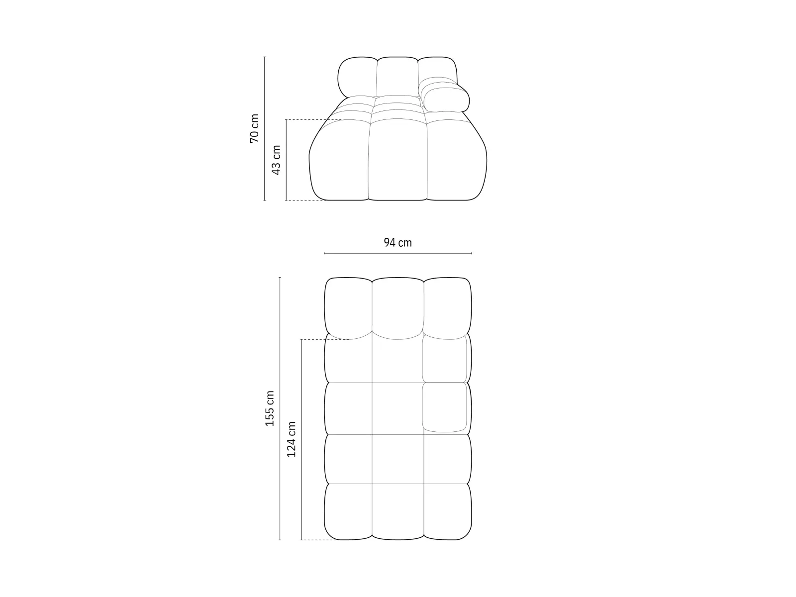 Bellis Modulares Sofa Einzelmodul Chaise Longue Rechts mit Samtbezug oder 3D-Stoff, 155x94 cm - Image 5
