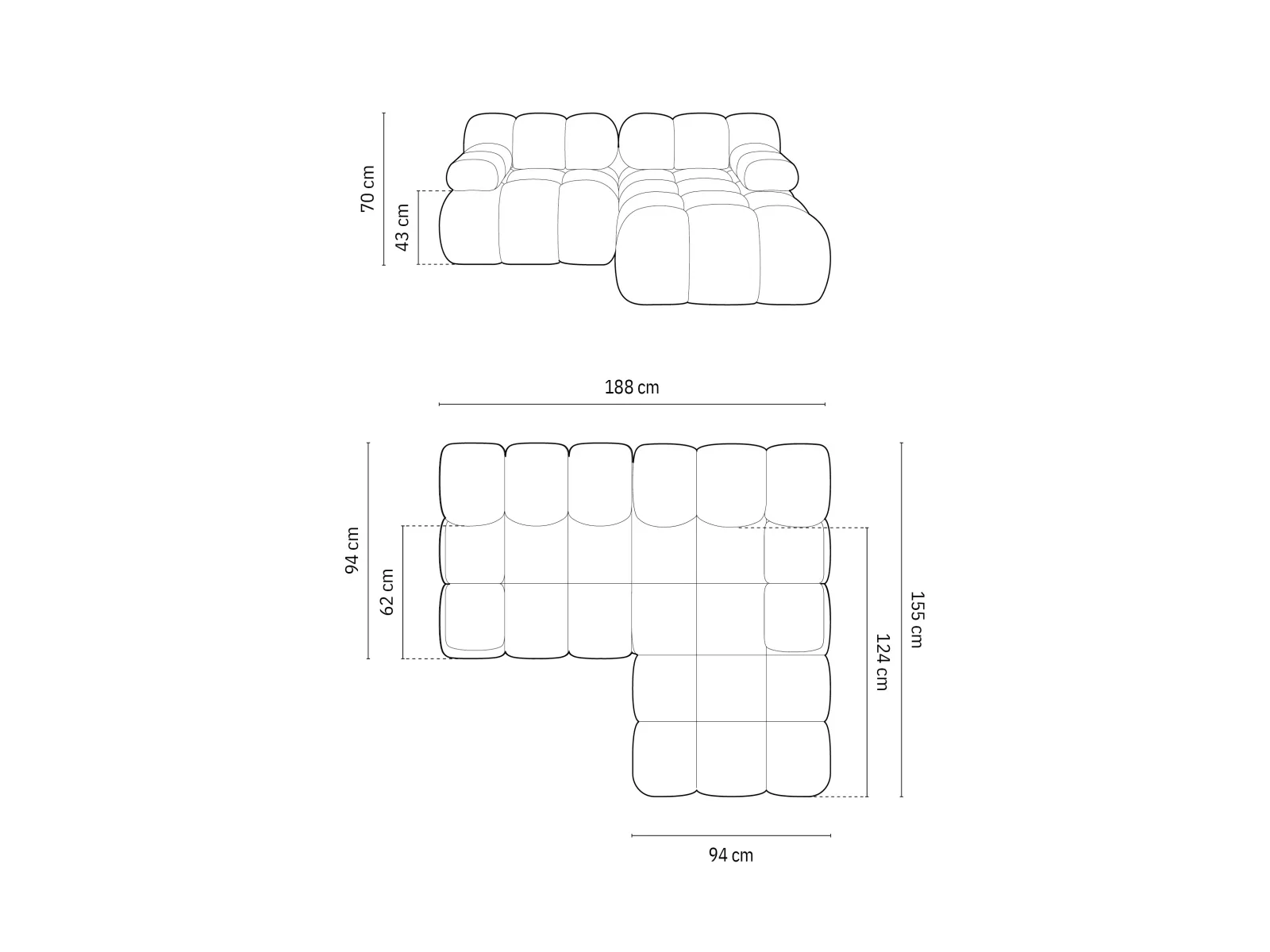 Bellis Modulares Sofa mit 2 Modulen mit Samtbezug oder 3d-Stoff, 188x155cm - Image 13