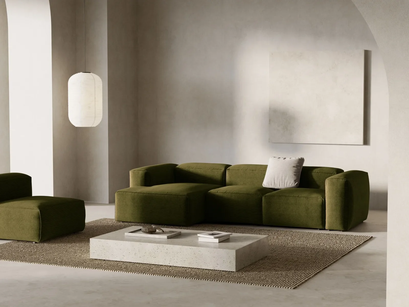 Bergamo 3-Sitzer Ecksofa, Linke Seite, aus Cord oder Strukturstoff, 304x152x70 cm - Image 9