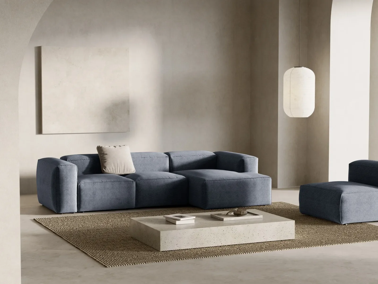 Bergamo 3-Sitzer Ecksofa, Rechte Seite, aus Cord oder Strukturstoff, 304x152x70 cm - Image 16