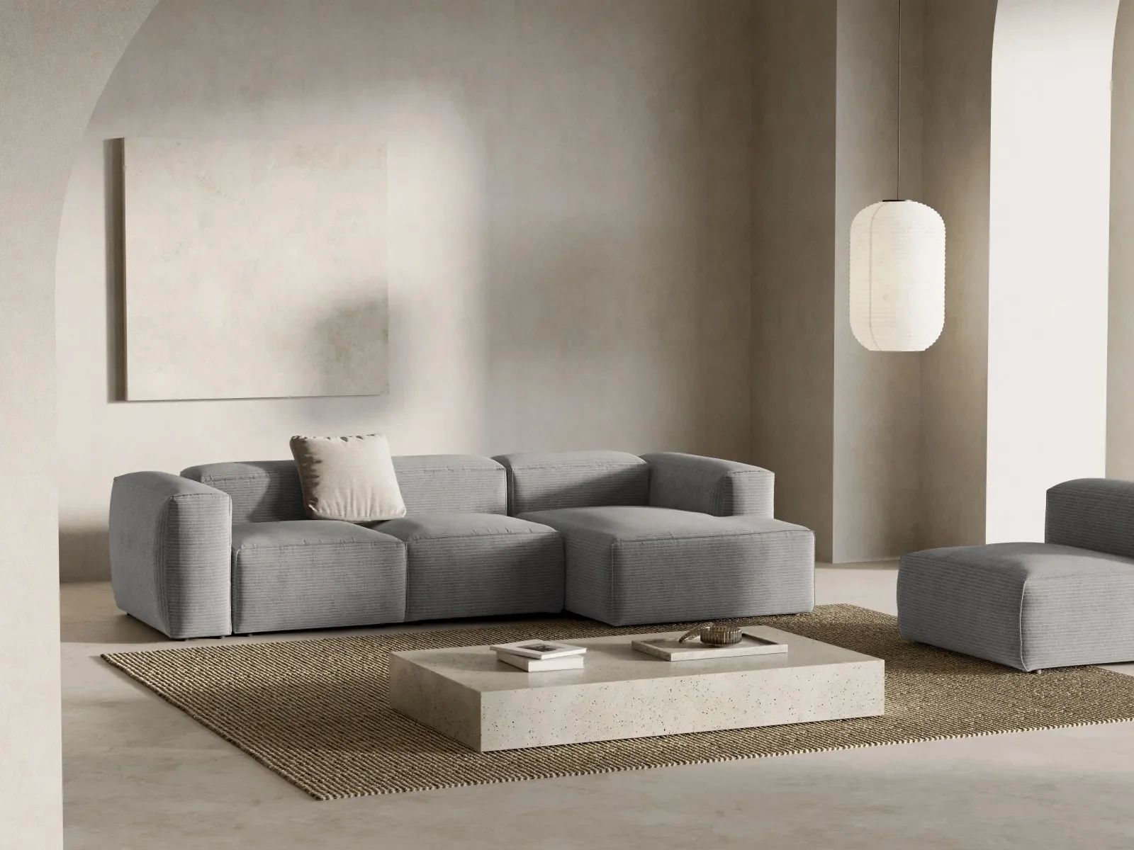 Bergamo 3-Sitzer Ecksofa, Rechte Seite, aus Cord oder Strukturstoff, 304x152x70 cm - Image 30