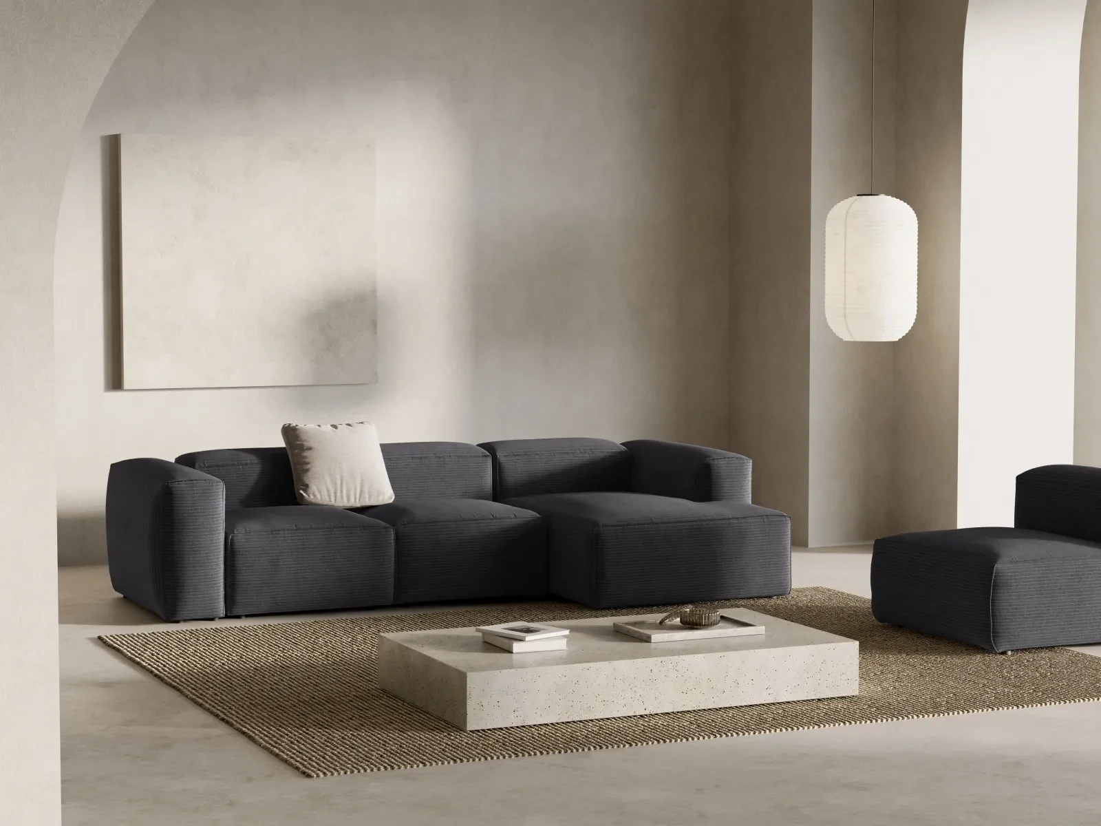 Bergamo 3-Sitzer Ecksofa, Rechte Seite, aus Cord oder Strukturstoff, 304x152x70 cm - Image 37