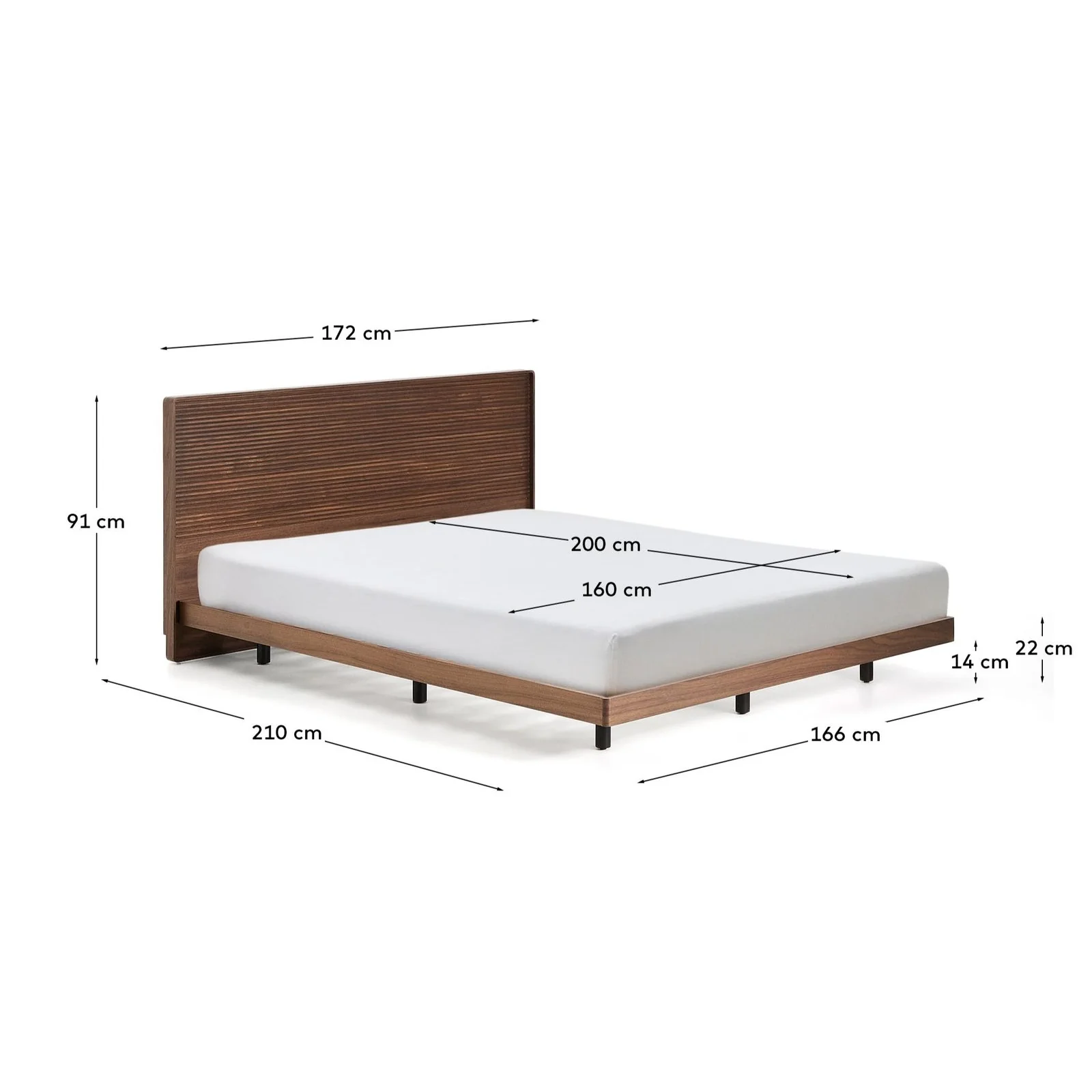 Bett Norlen aus Nussbaumfurnier mit dunklem Finish und LED-Licht für Matratzen 160 x 200 cm FSC Mix Credit - Image 5